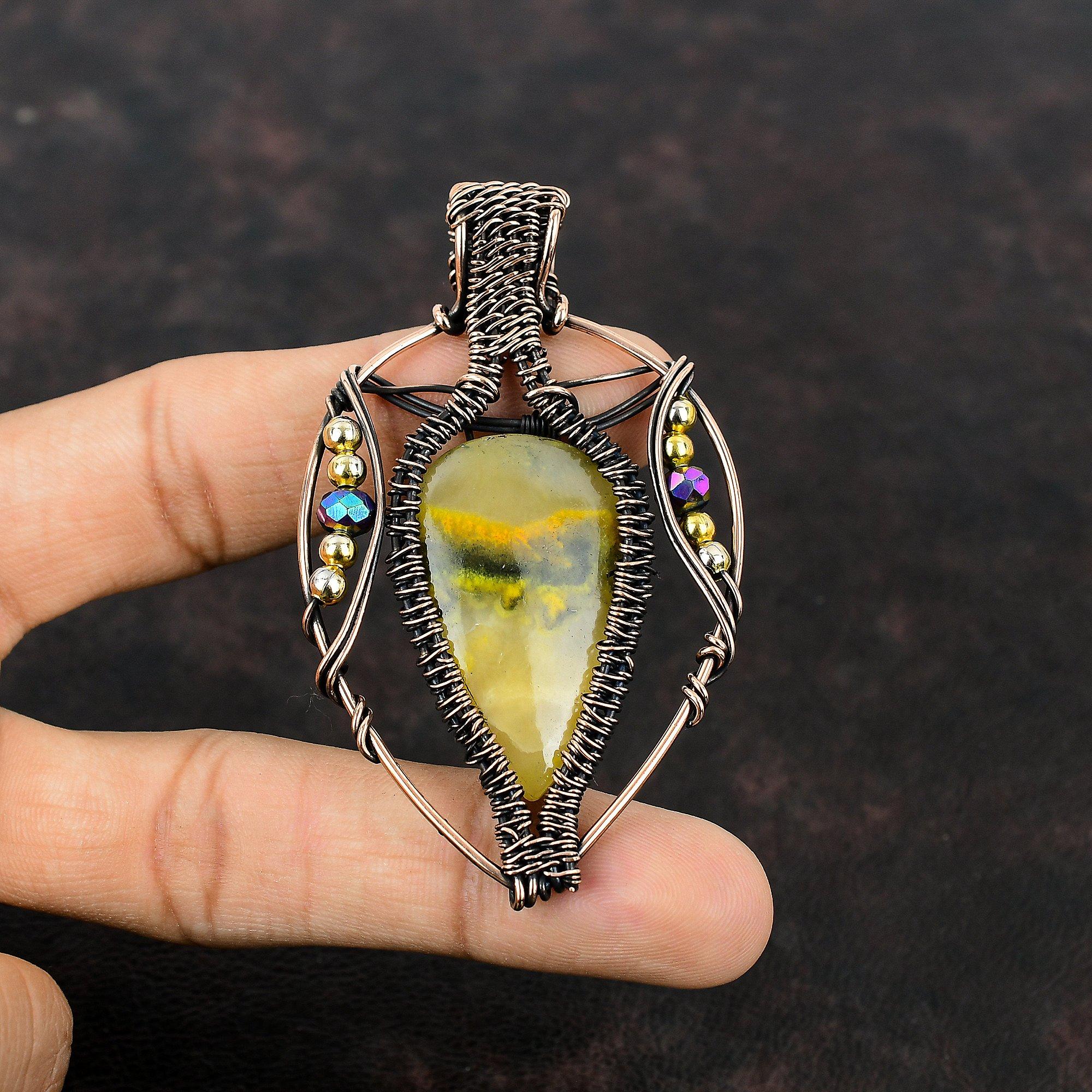 Bumble bee Jasper Pendant Copper Wire Wrapped Jewelry Beautiful Gemstone Jewelry Handmade Copper Pendant Gift For Mom Titanium Beads Pendant