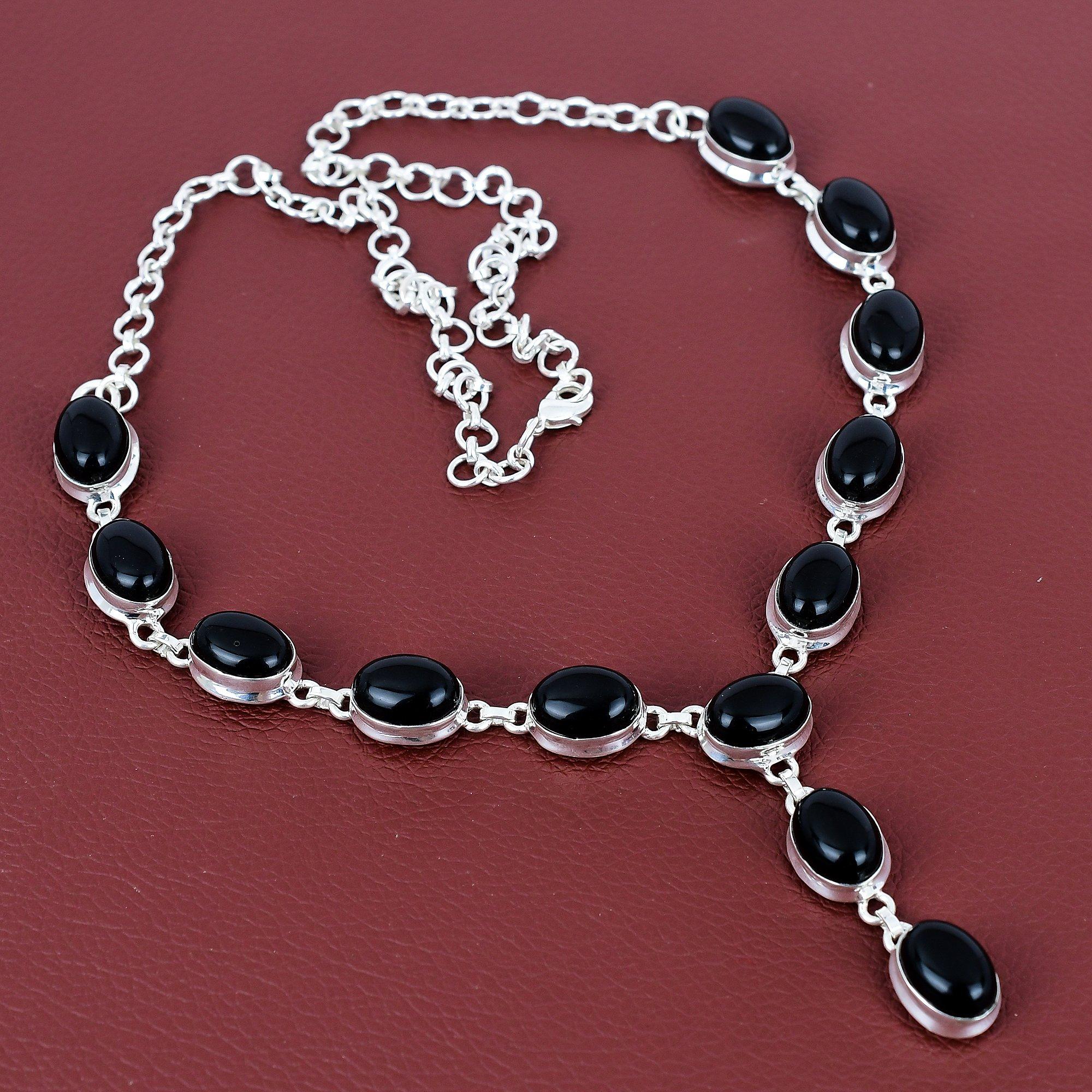 Black Onyx Necklace Beautiful Gemstone Jewelry 925 Sterling Silver Necklace Adjustable Chain Handmade Necklace Decent Jewelry Gifts for Wife