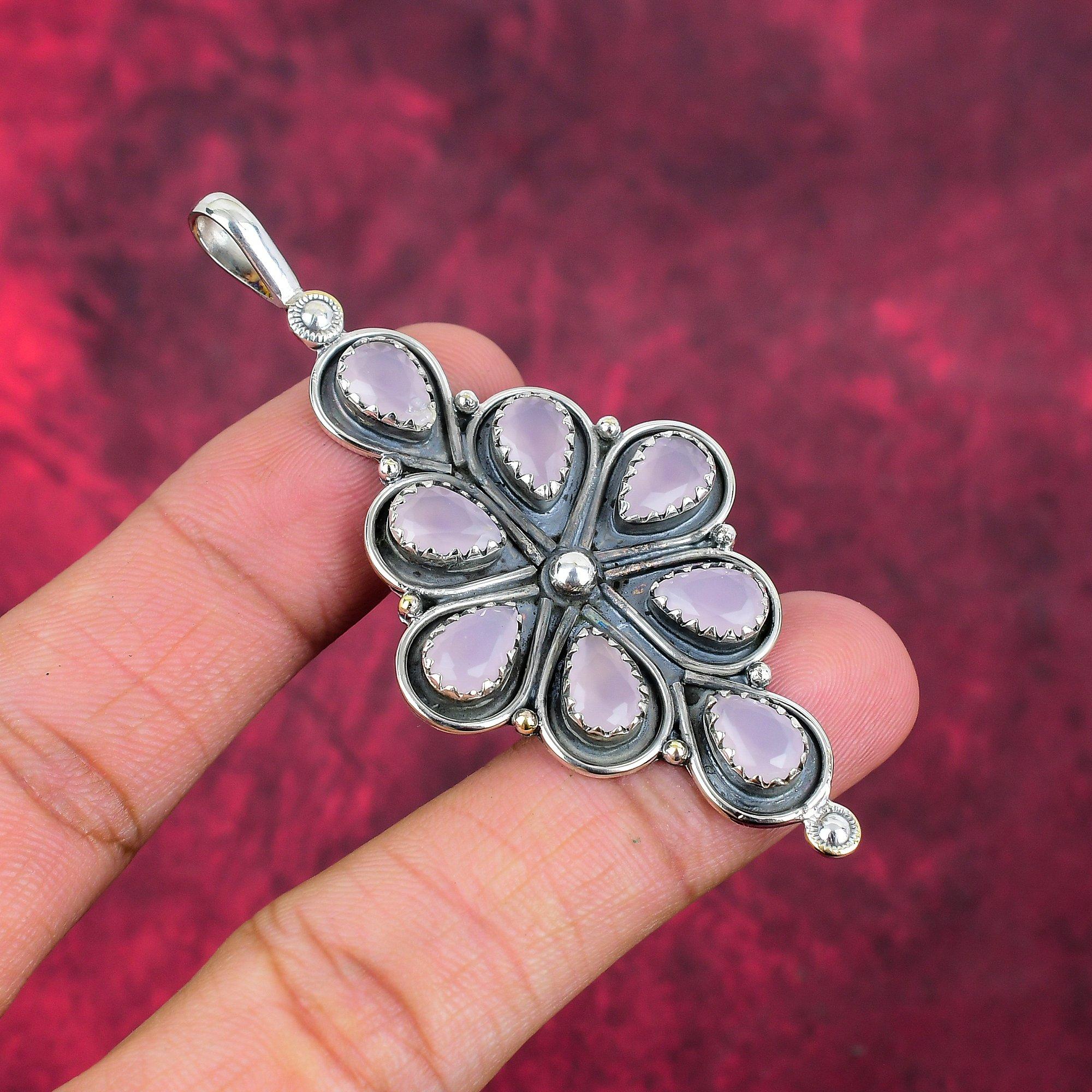 Pink Chalcedony 925 Solid Sterling Silver Pendant, Handmade Gemstone Pendant Jewelry, Gifts For Wife Brand New Pendant