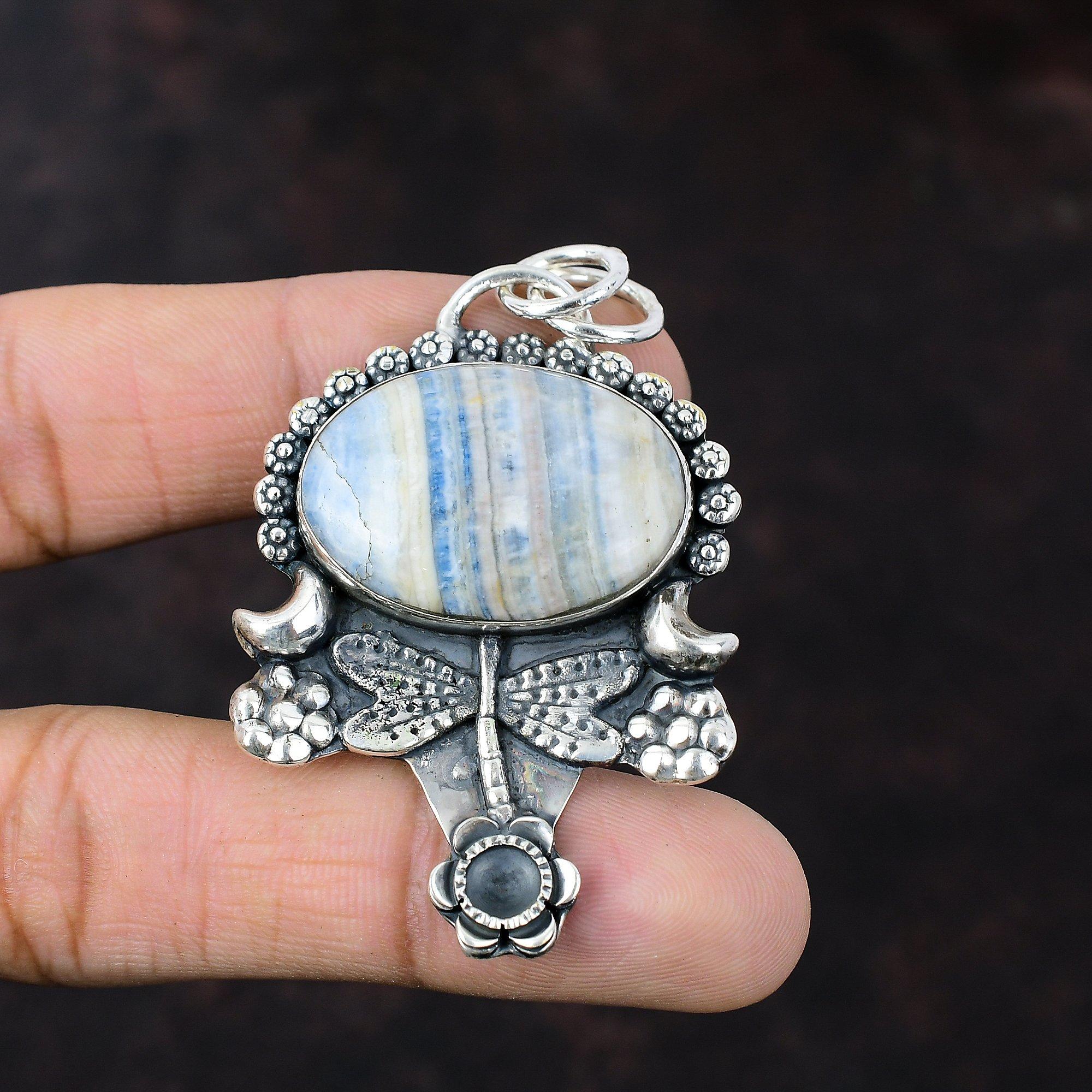 Blue Scheelite Pendant 925 Sterling Silver Pendant Beautiful Gemstone Pendant Handmade Jewelry Gift For Her Silver Jewelry Dragonfly Pendant