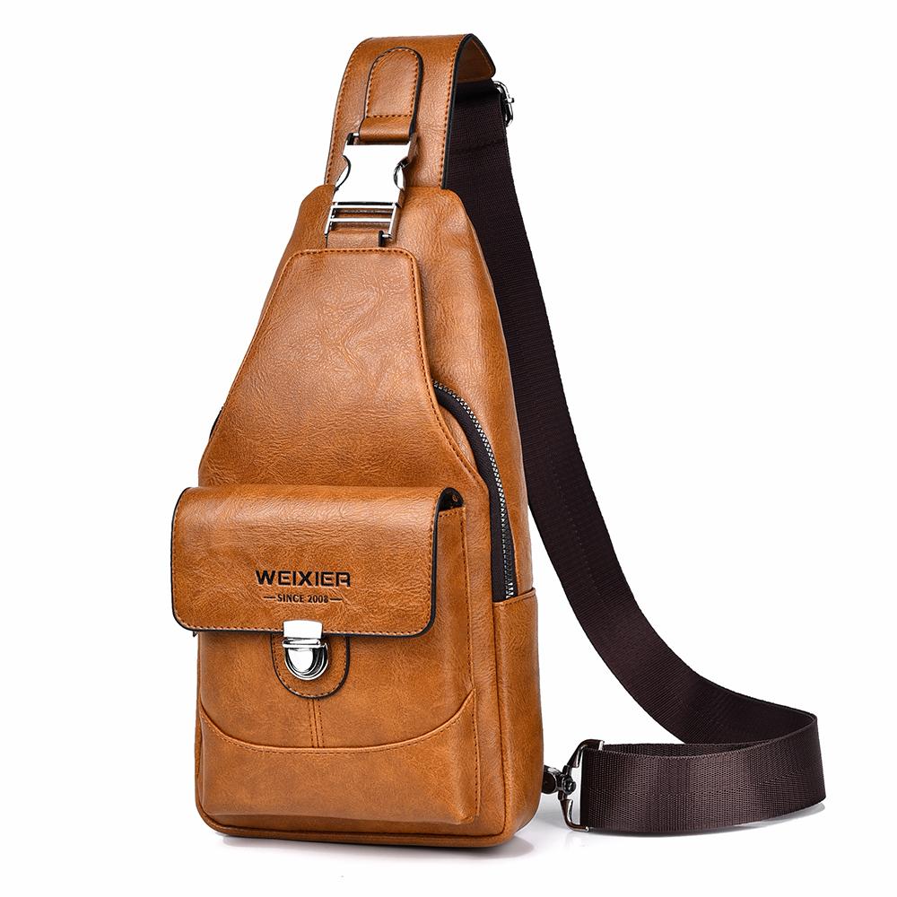 WEIXIER Men's Leather Sling Bag Crossbody Backpack Water-Resistant Shoulder Bag for Travel, Hiking, Daily Commute