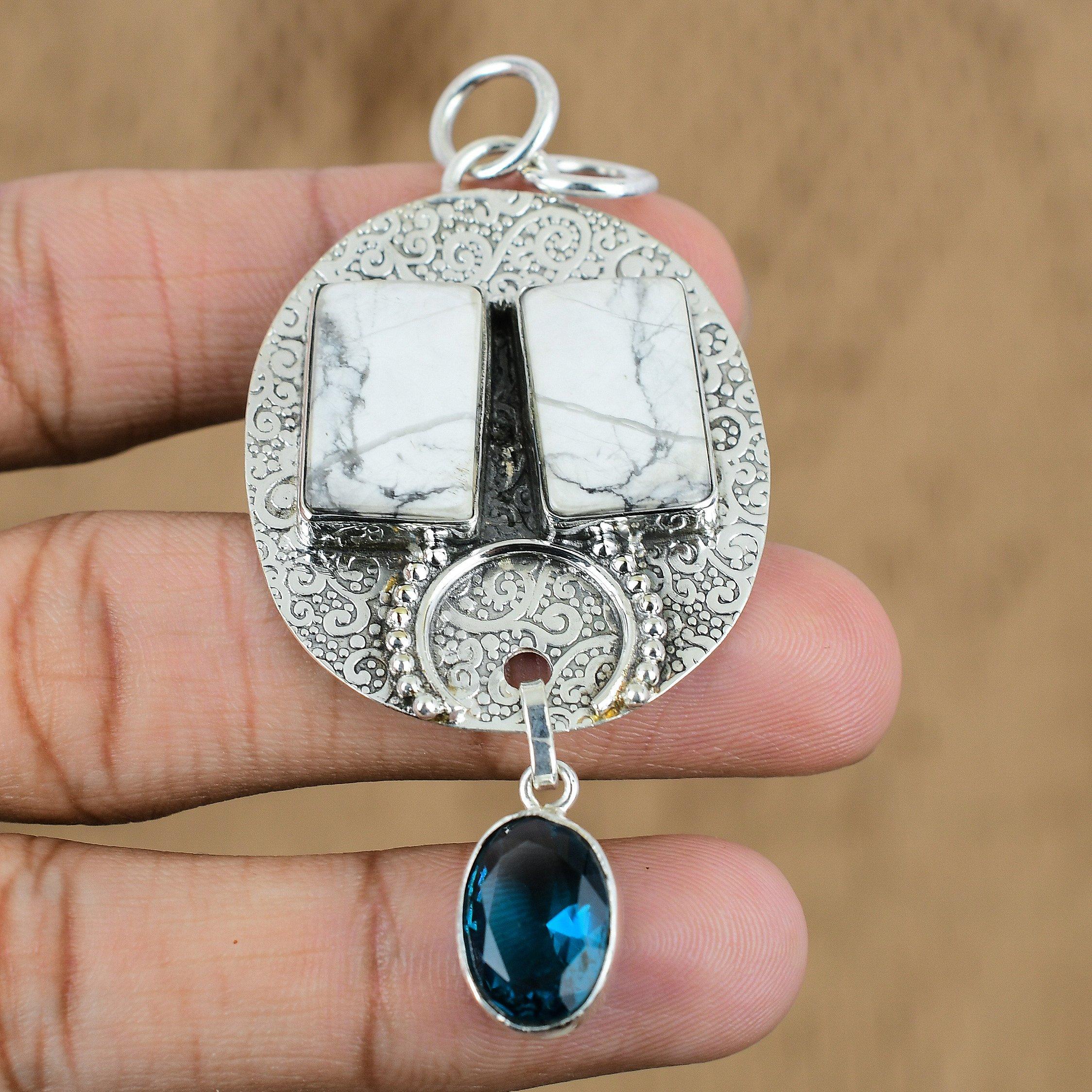 Natural Howlite Gemstone Indian Jewelry 925 Sterling Silver Pendant For Girls