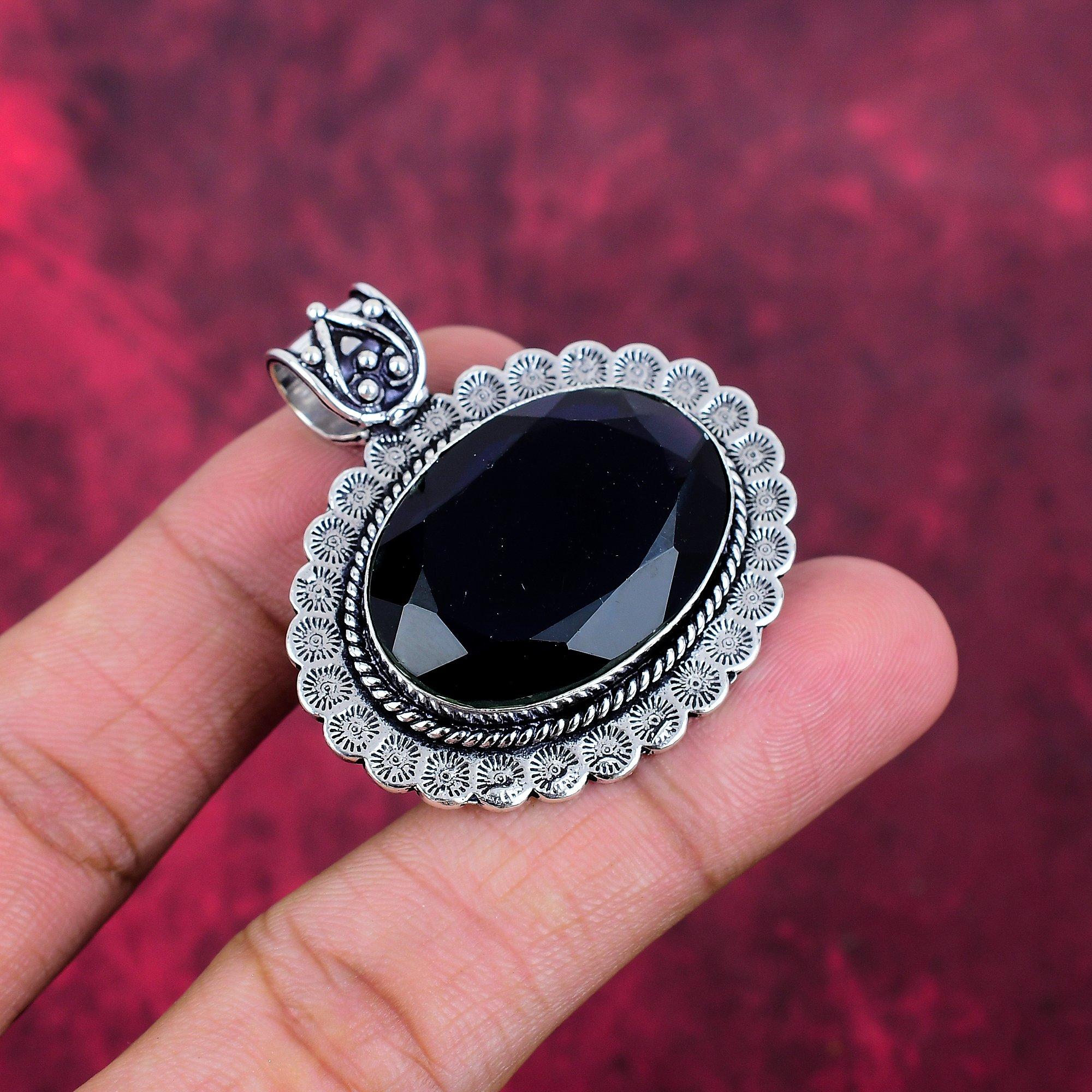 Pingente de espinélio preto, pingente de prata esterlina sólida 925, joias artesanais com pedras preciosas, presentes para esposa, pingente novo