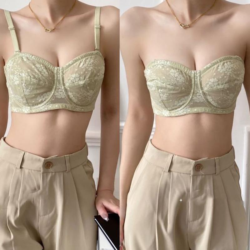 Ultratenká cool podprsenka bez ramínek pro ženy, ocelový prsten Push Up sexy krajka Neklouzavá a neklesající tubusová top