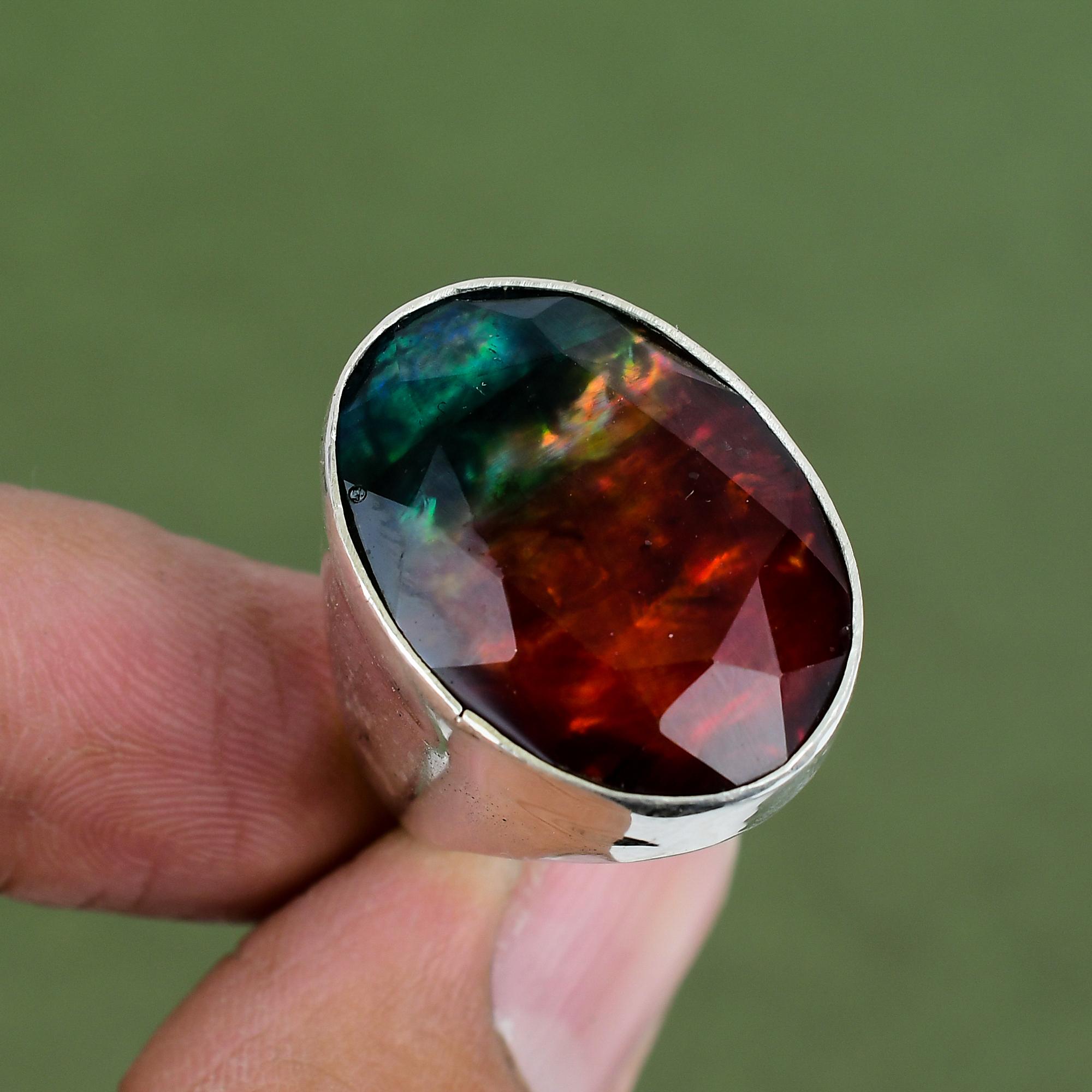 Geslepen Ammoliet Ring 925 Sterling Zilveren Ring Handgemaakte Degelijke Ring Edelsteen Sieraden Gloednieuwe Ringen Verlovingscadeaus Verkrijgbaar In Ringmaat