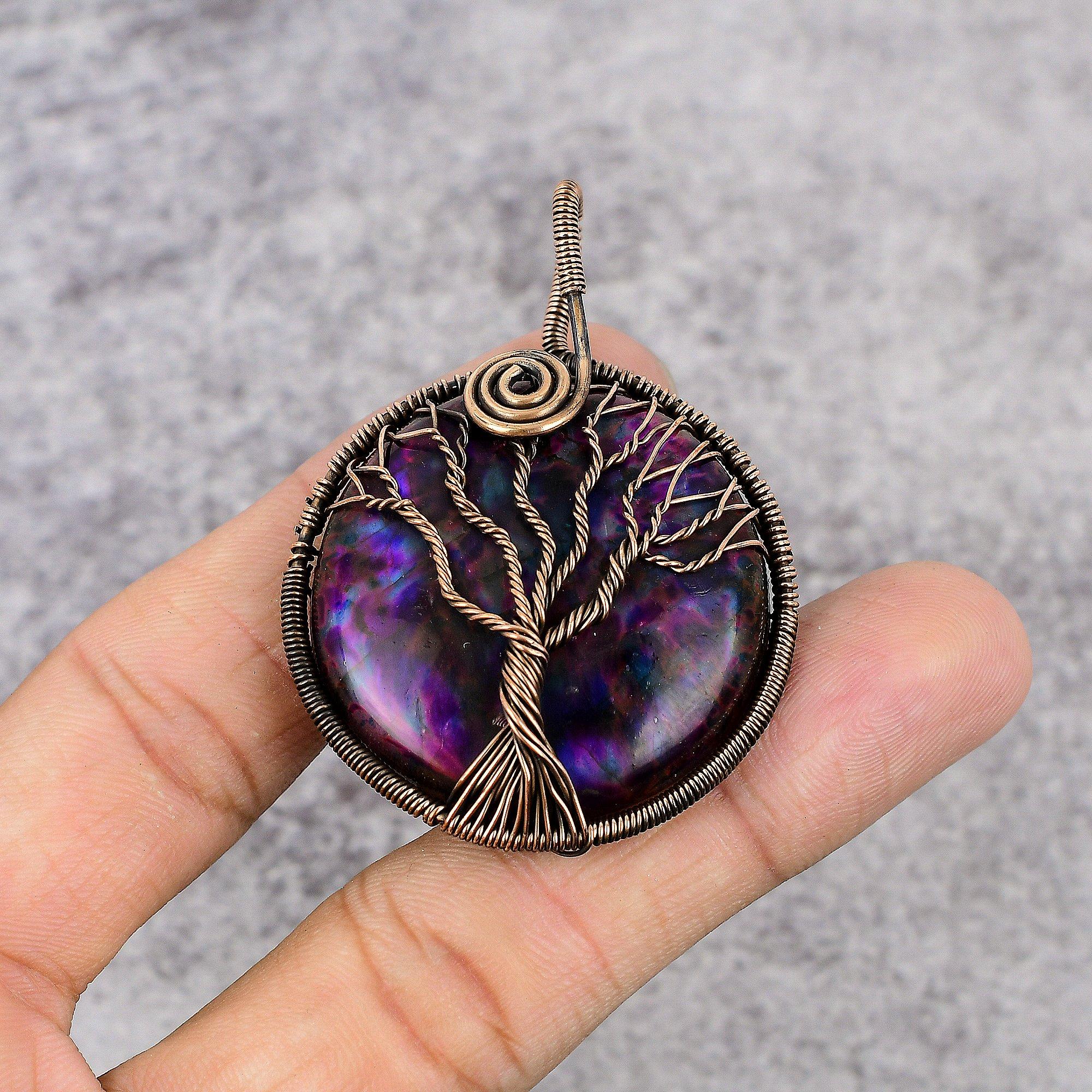 Tree Of Life Multi Flash Labradorite Handmade Pendant, Natural Gemstone Jewelry, 999 Copper Wire Wrapped Pendant Jewelry, For Gift
