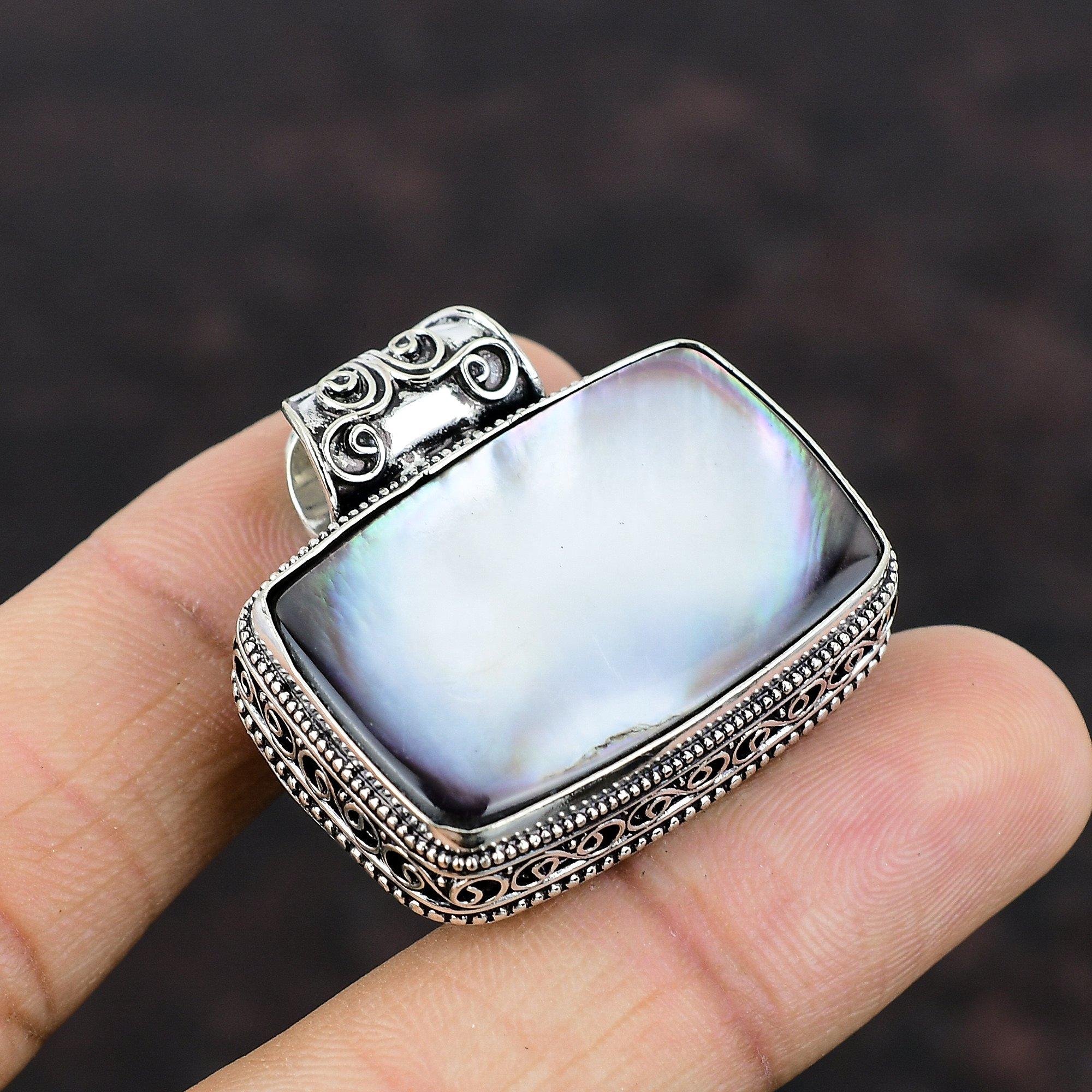 Black Mother Of Pearl Pendant Vintage Pendant Handmade Statement Jewelry 925 Sterling Silver Pendant Beautiful Gemstone Jewelry Gift For Her