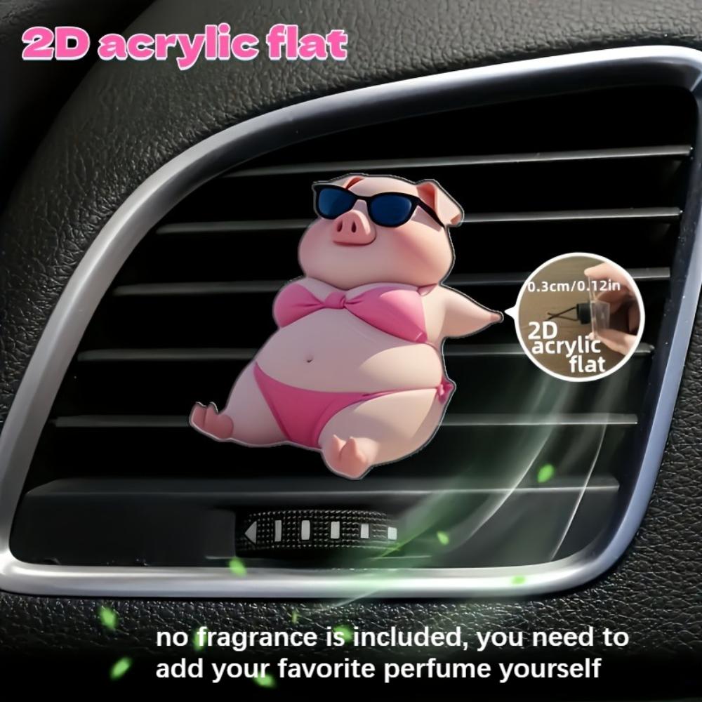 2D Flat Pig Car Vent Clip Decorative Diffuser (fragrance Not Included), Car Interior Decoration, Aromatherapy Clip, Ideal for Holiday Gifts