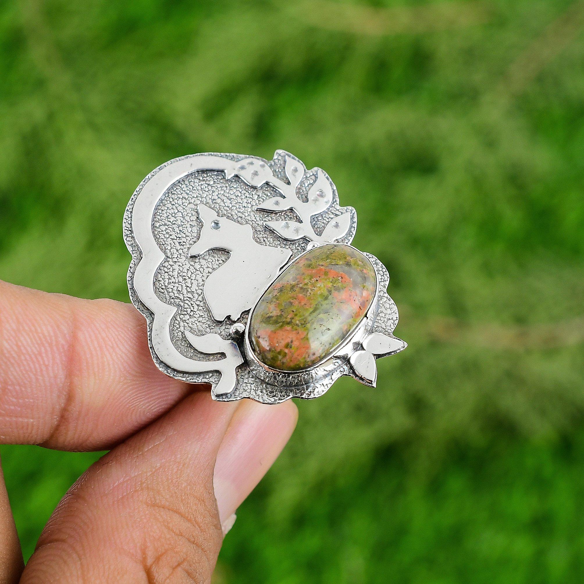Oval Unakite Gemstone 925 Sterling Silver Boho Sister Promise New Ring Jewelry