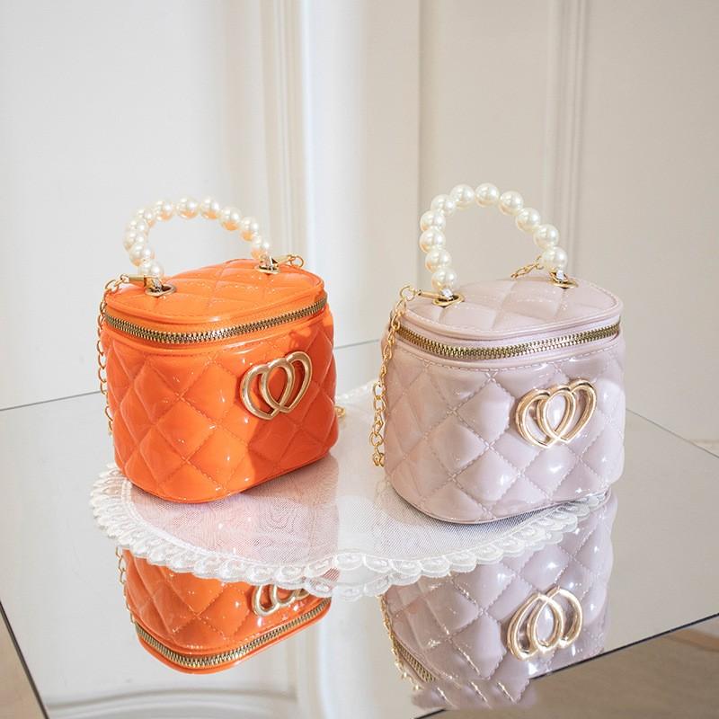 Mini Jelly Gel Purse for Women Shoulder Crossbody Bag with Pearl Handle Gold Chain Candy Color Bucket Handbags