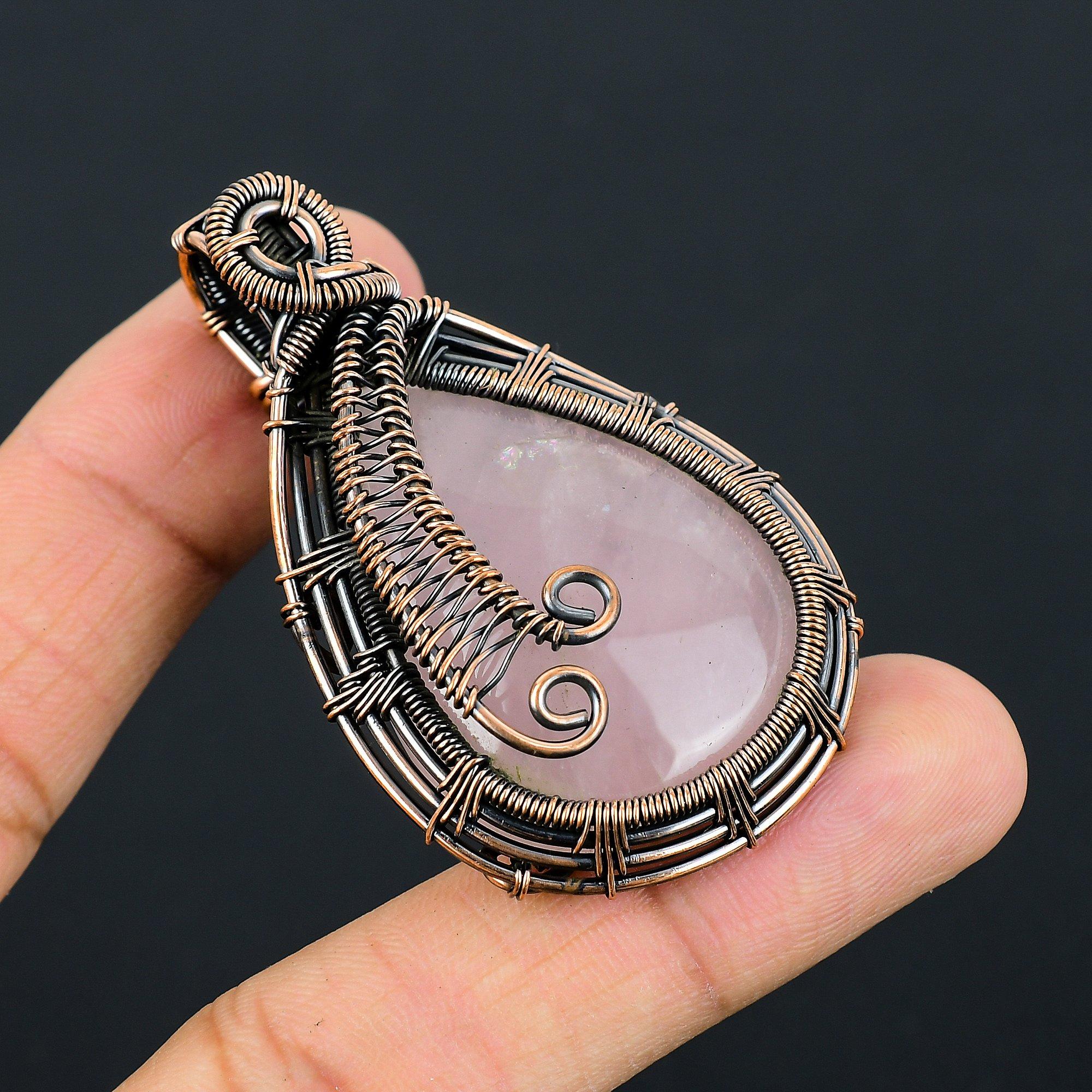 Rose Quartz drahokam z čistého medeného drôtu, ručne vyrobený prívesok, darček pre ňu