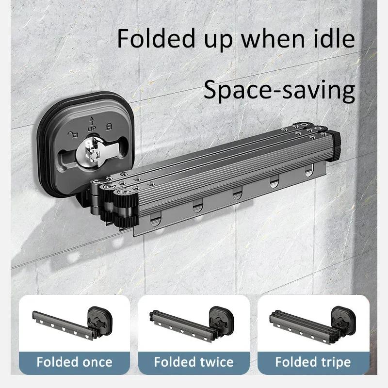 Balcony Folding Clothes Rack, No Punching Suction Cup Clothes Rack, Household Window Clothes Rack, Invisible Telescopic Clothes Rack
