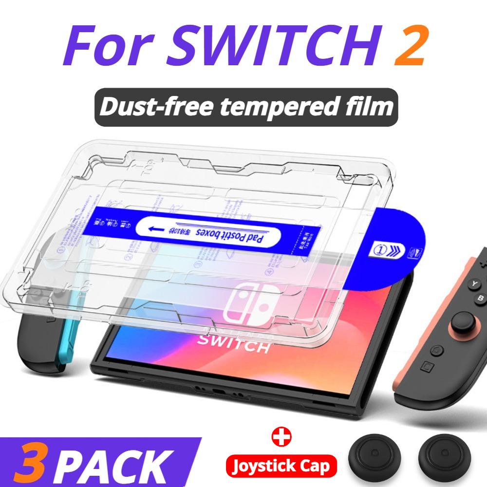Easy Installation Screen Protector for Nintendo Switch 2 Game Console HD Tempered Glass Anti-Scratch Films with Joystick Caps