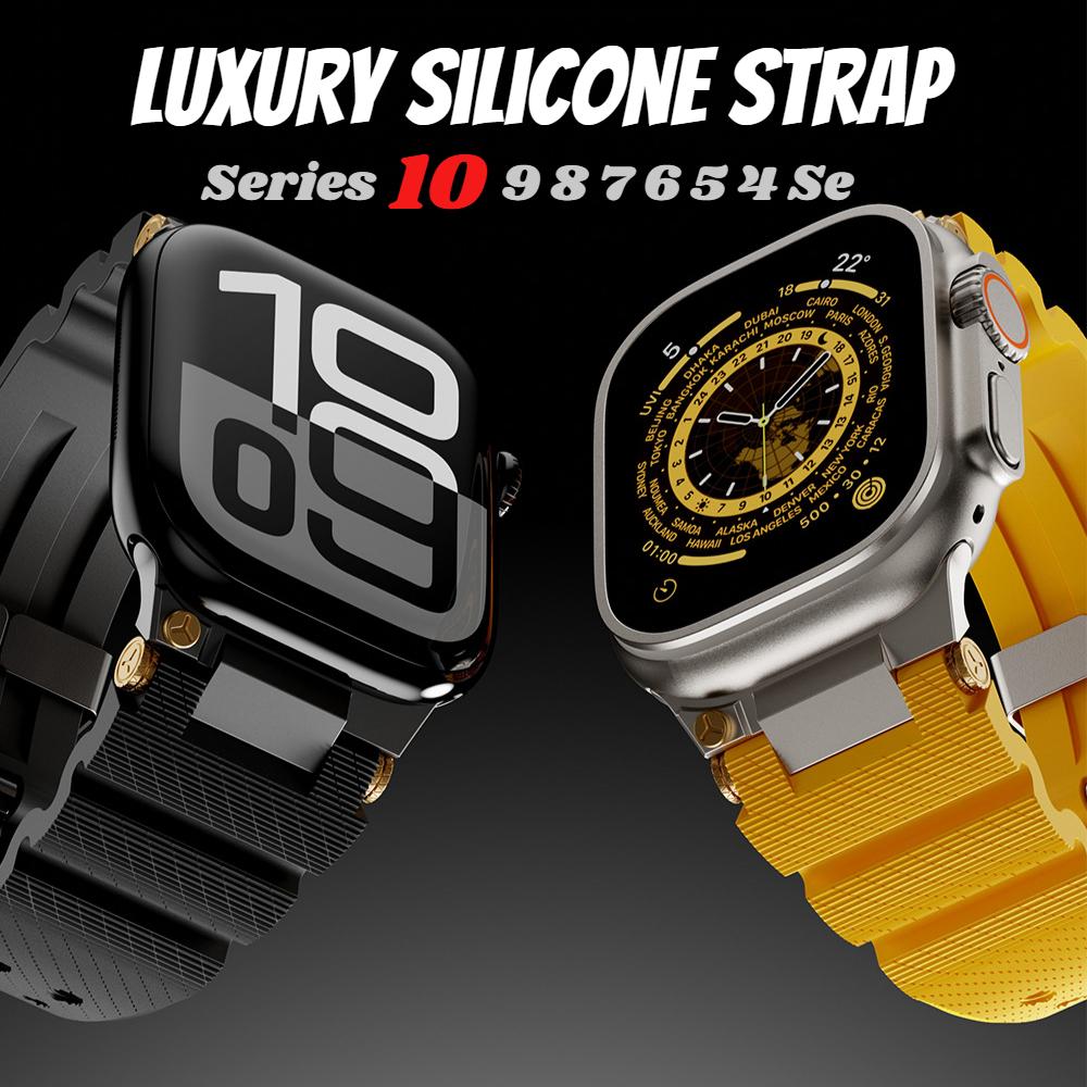 Men Silicone Strap for Apple Watch 49mm 46mm 45mm 44mm 42mm Luxury Sports Band for Iwatch Series 10 9 8 7 6 5 4 Se Ultra 1 2 Bracelet