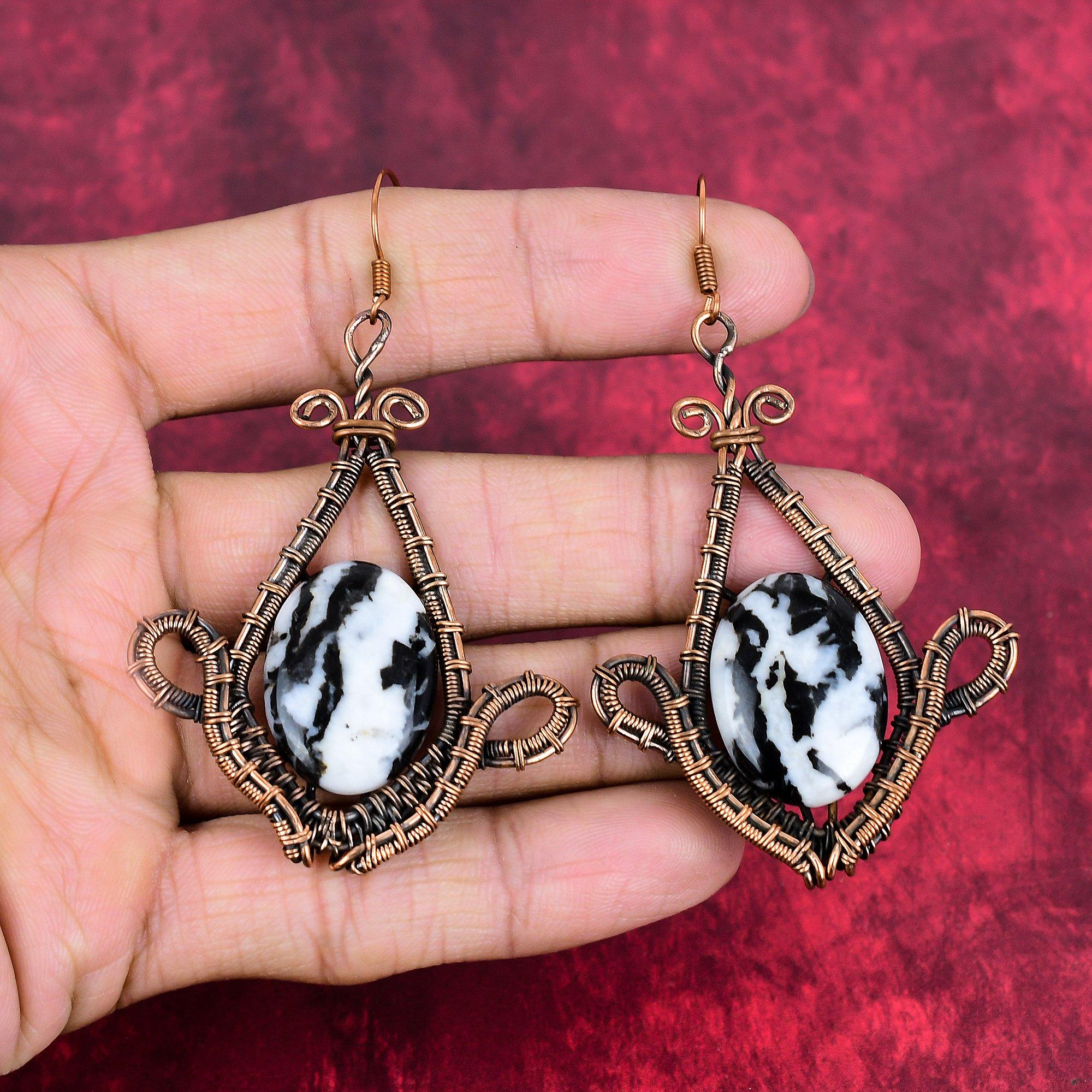 White buffalo turquoise earring copper wire wrapped earring handmade jewelry real gemstone earrings copper wire wrap jewelry gifts for wife