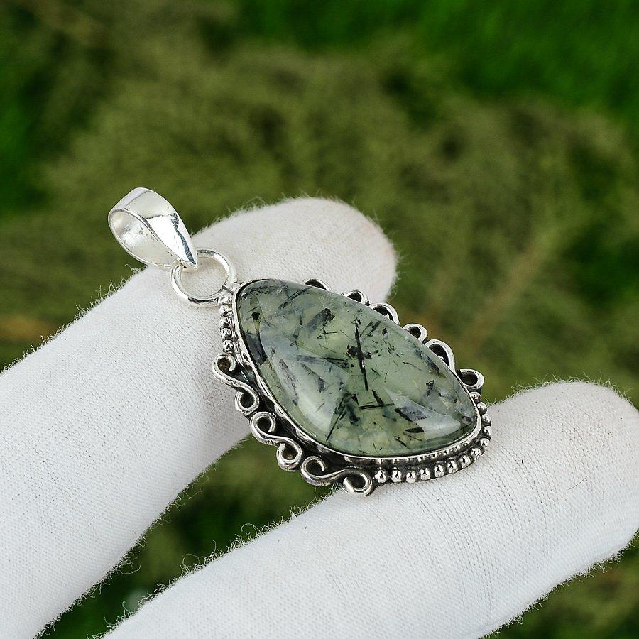 Moss Prehnite Stone Bezel Anniversary Sister Pendant Jewelry 925 Sterling Silver