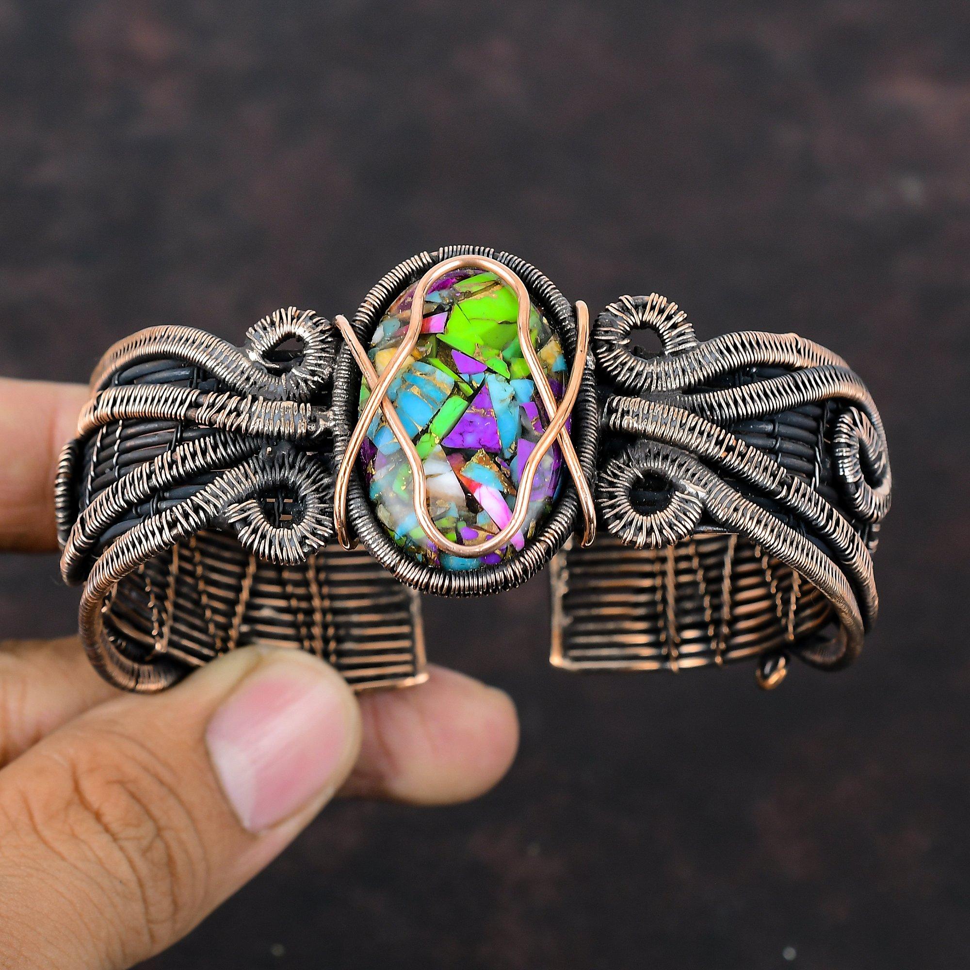 Fiesta Kingman Turquoise Bangle Copper Wire Wrapped Cuff Bracelet Multi Copper Turquoise Bangle Adjustable Bangle Handmade Gemstone Jewelry