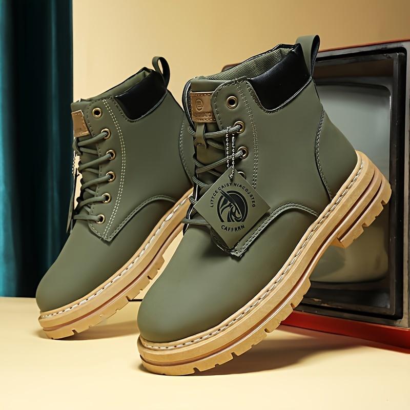 Men's High Top Leather Boots, Casual/Collegiate/Street Style, Solid Color,Short Ankle Design, Round Toe - Fashionable Men's Shoes