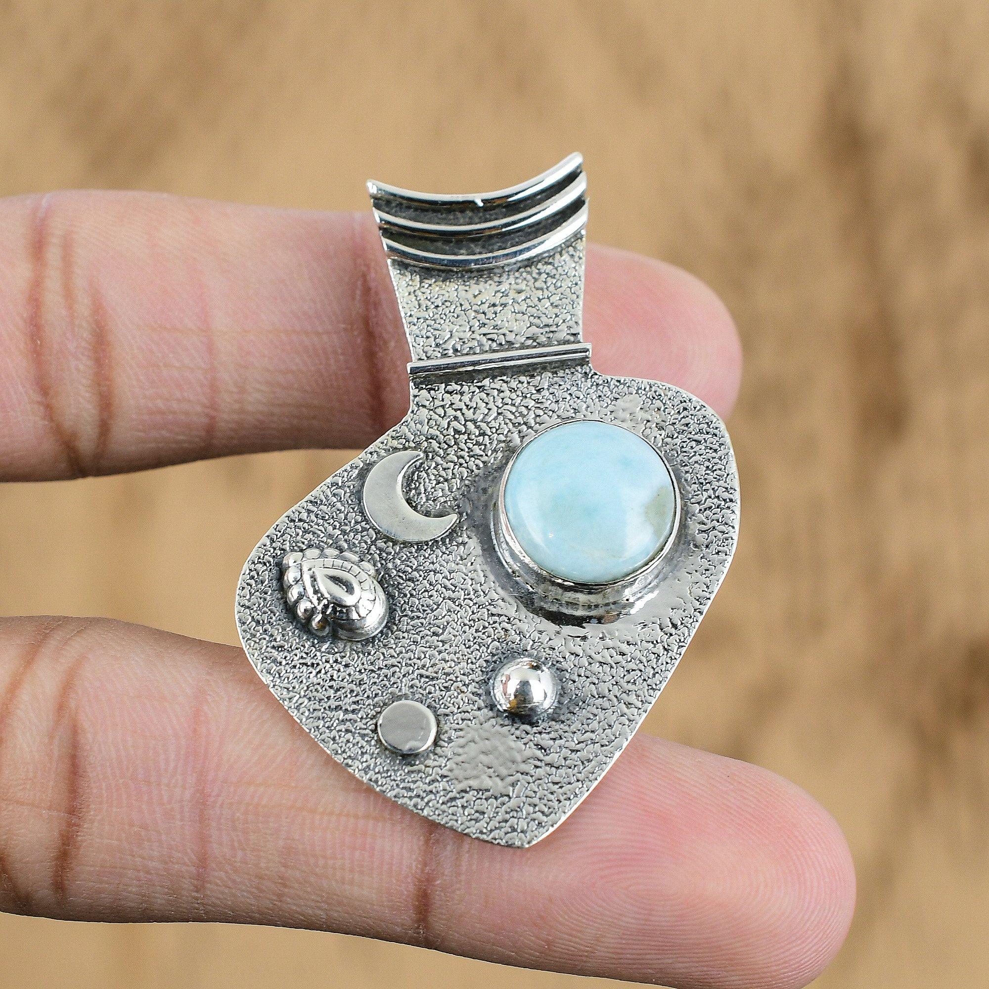 Birthday Gift For Her Natural Larimar Gemstone Pendant 925 Sterling Silver
