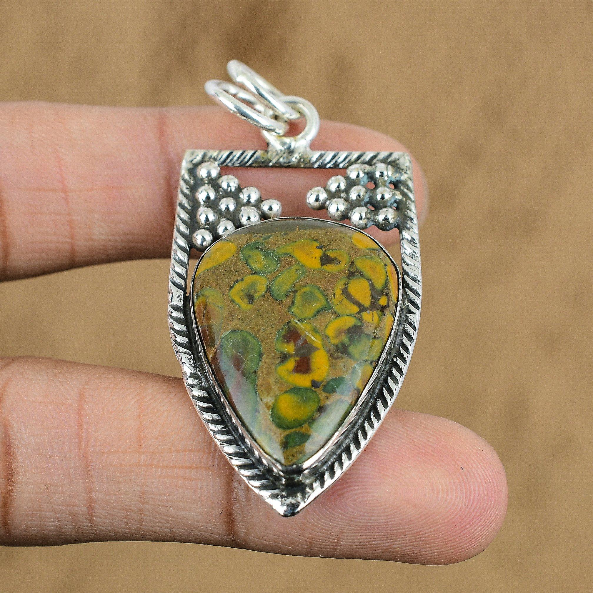 Anniversary Gift For Her Natural Rhyolite Gemstone Pendant 925 Sterling Silver