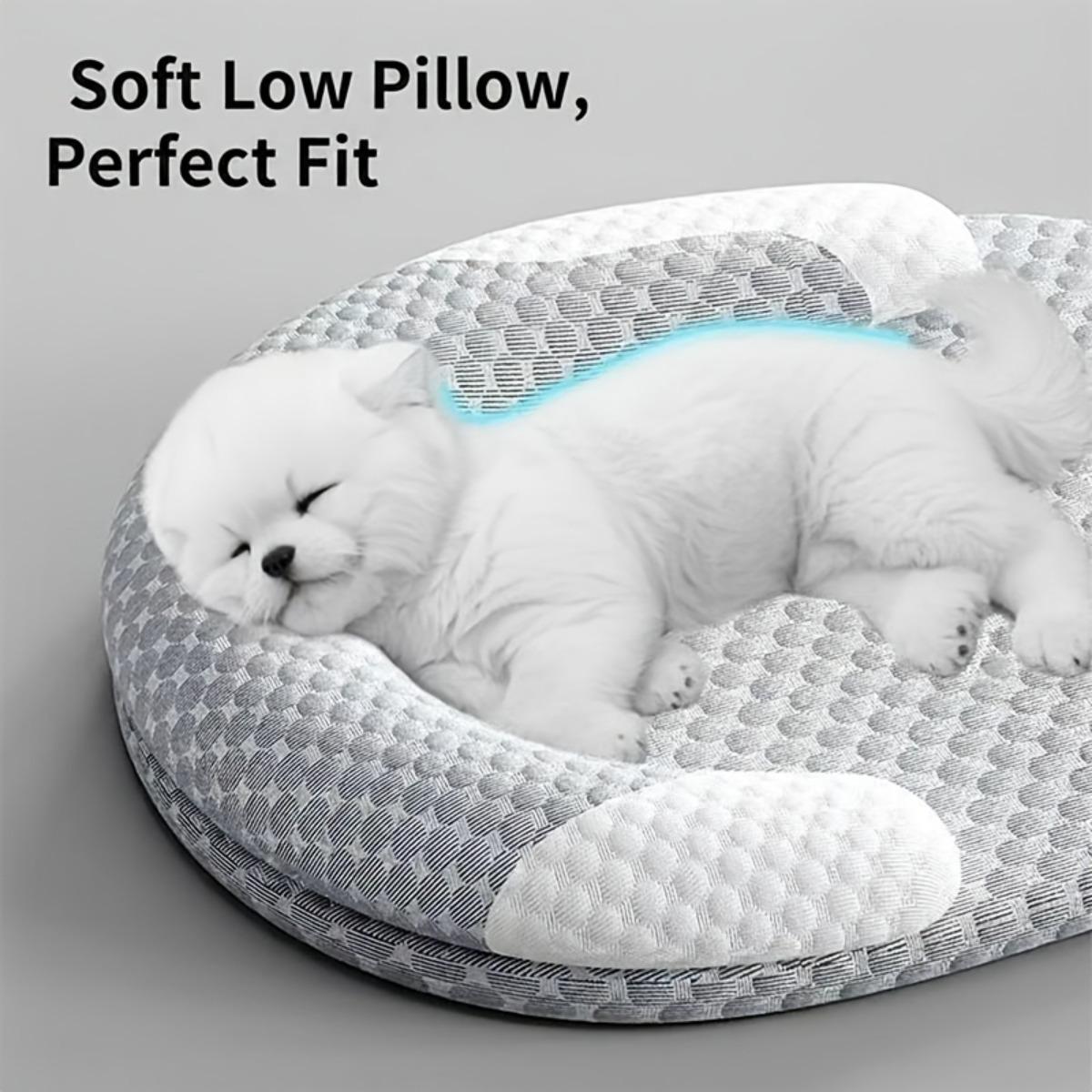 Summer Cooling Cat Bed, Breathable Dog Bed with Raised Neck Pillow, Non-Slip & Washable Round Cooling Pet Mat for Cats and Small Dogs