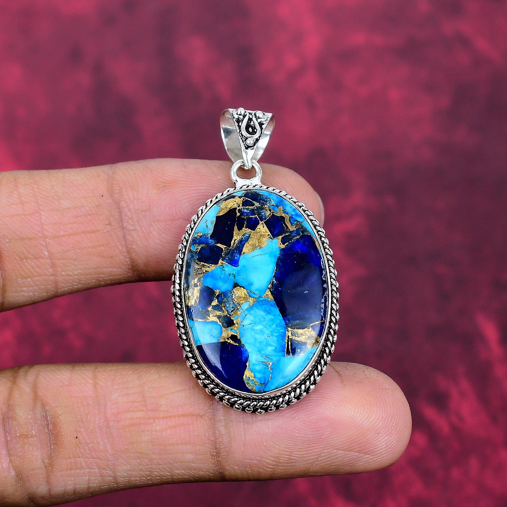 Copper Turquoise Pendant Gemstone Jewelry, 925 Solid Sterling Silver Pendant, Gift For Women Handmade Pendant