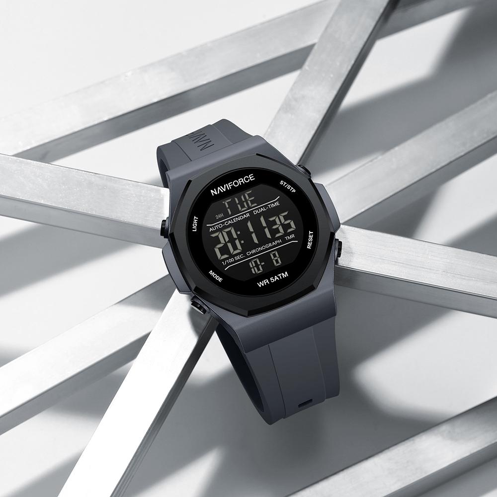 Naviforce Digital Watch for Men Boy Waterproof Silicone Strap LCD Dial Luminous Countdown Boy Men's Sports Multifunctional Watch NF7117