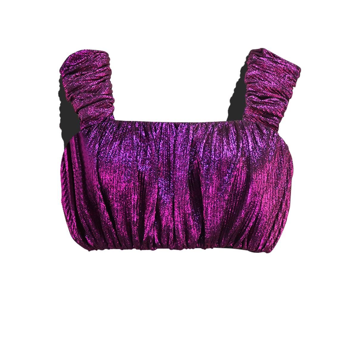 AOMEI Glitter Sexy Crop Tops for Women Camis Rose Folds Square Collar Sleeveless Backless Shiny Party Clubwear Camisole