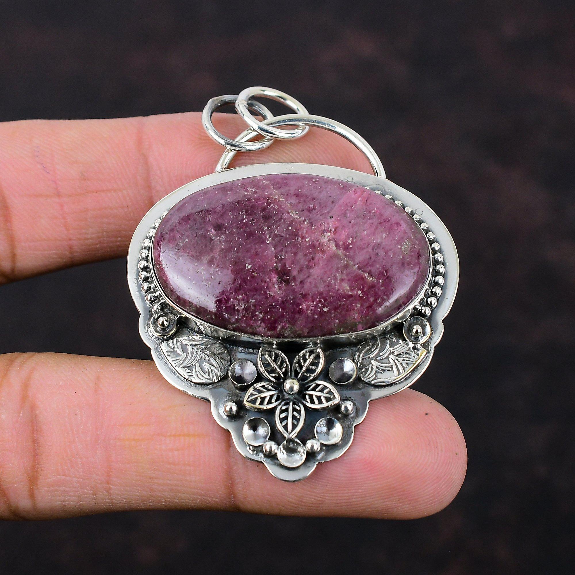 Rhodonit Anhänger 925 Sterling Silber Anhänger Echter Edelstein Schmuck Handgefertigter Blumenanhänger Geschenk für Mama Silberschmuck Wunderschöner Anhänger