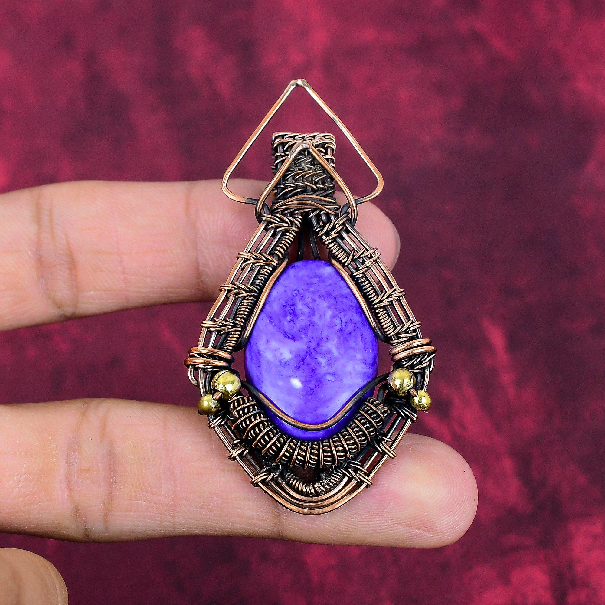 Charoite Pendant Gemstone Pendant Copper Wire Wrapped Pendant Handmade Jewelry