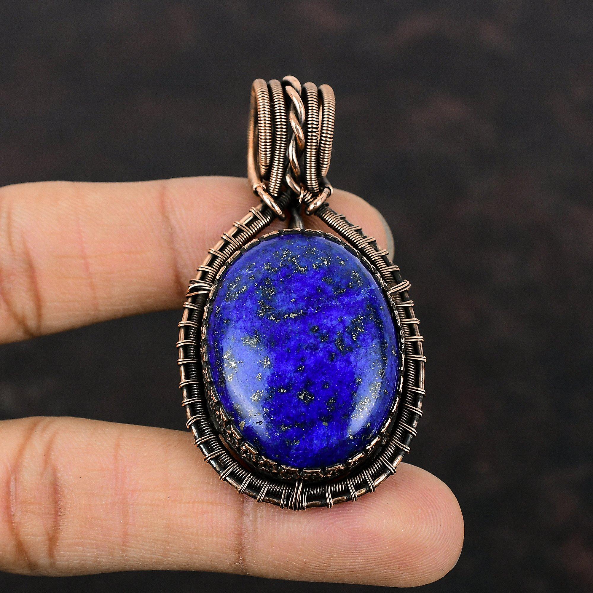 Lapis Lazuli Pendant Copper Wire Wrapped Gemstone Pendant Lapis Lazuli Jewelry Handmade Copper Wire Wrap Jewelry Wedding Gift Healing Stone
