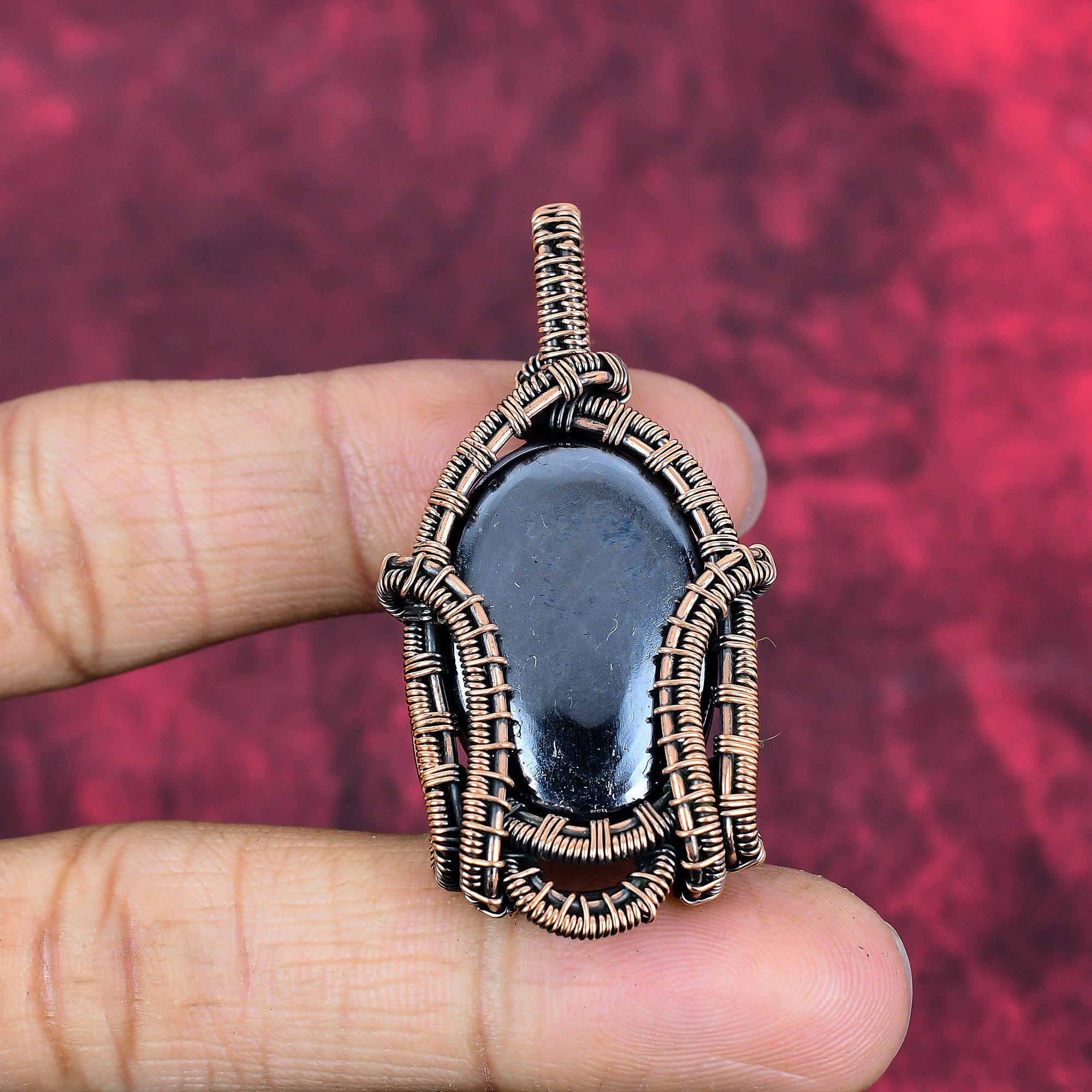 Shungite Pendant Copper Wire Wrapped Pendant Handmade Pendant Dainty Copper Jewelry Natural Gemstone Pendant Gifts for Mom Brand New Jewelry