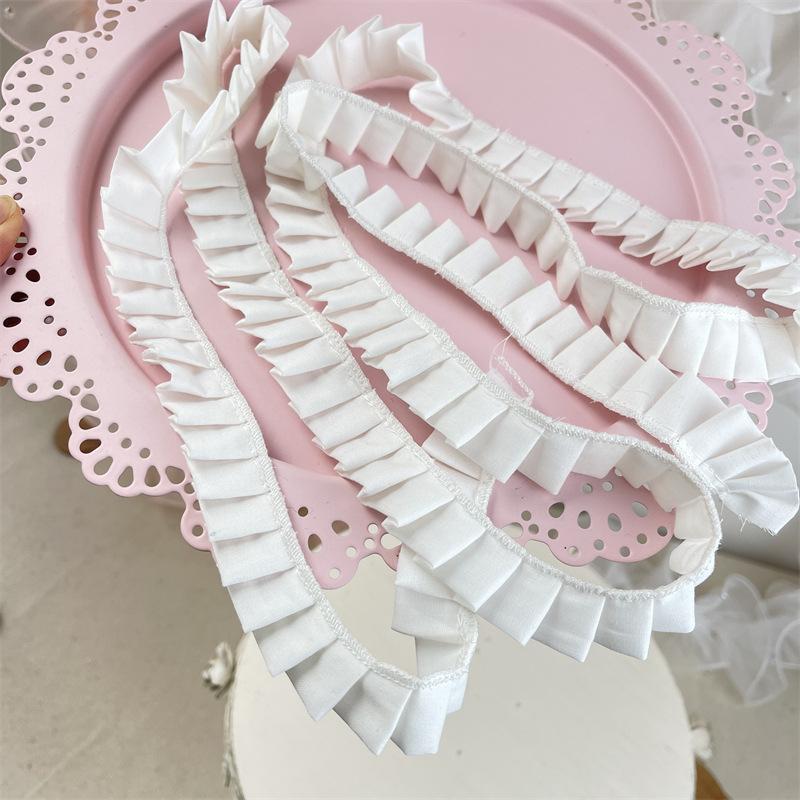 2Meters/lot 2cm Wide Cotton Pleated Sweatshirt Collar and Cuffs Pet Clothing Lolita Pleated Decorative Lace Accessory