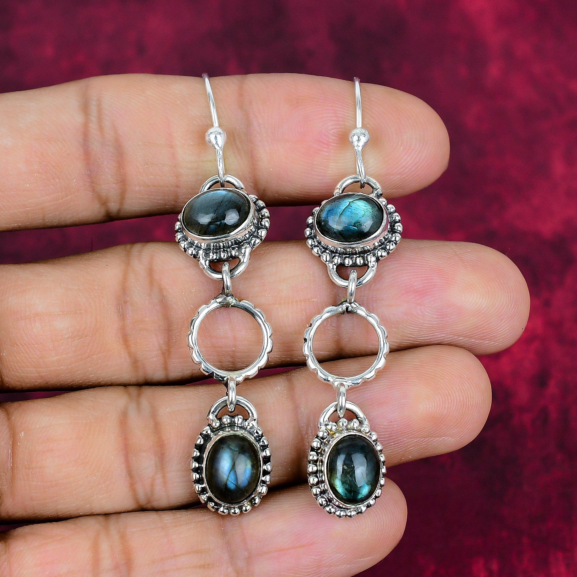 Labradorite 925 Solid Sterling Silver Earrings, Handmade Gemstone Earrings Jewelry, Gifts For Wife Brand New Earrings