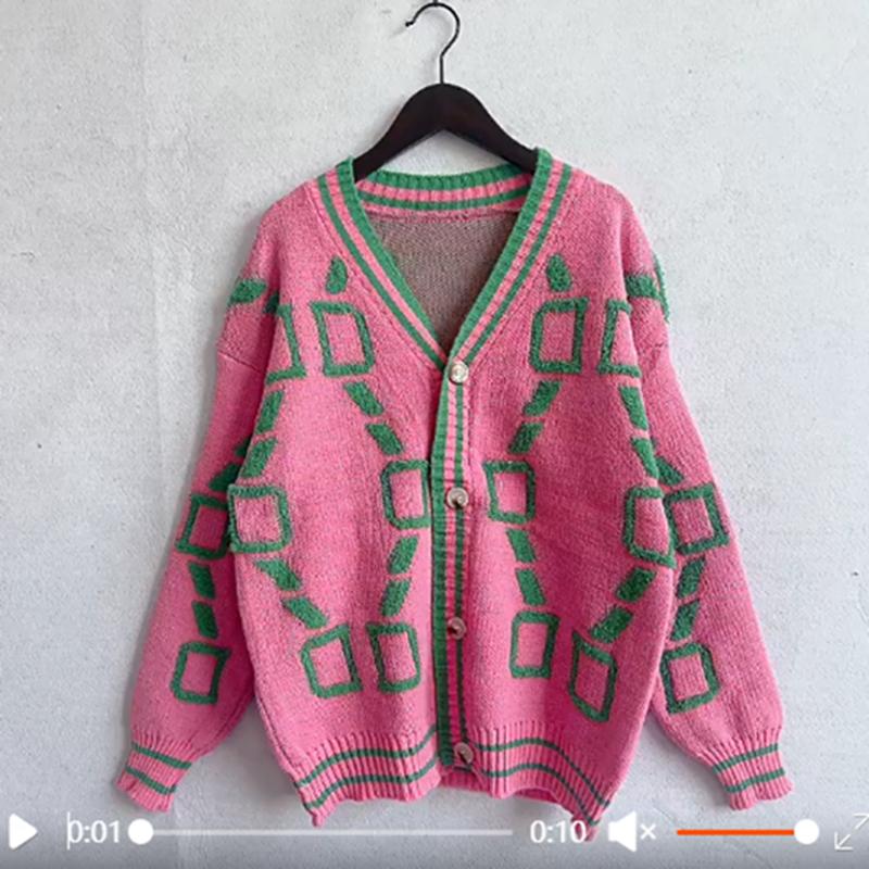 Embroidered Knit Cardigan Women's Loose Sweater V-neck Long Sleeved Single Breasted Buckle Thick Coat Warm Comfortable Casual Commuting Autumn Winter