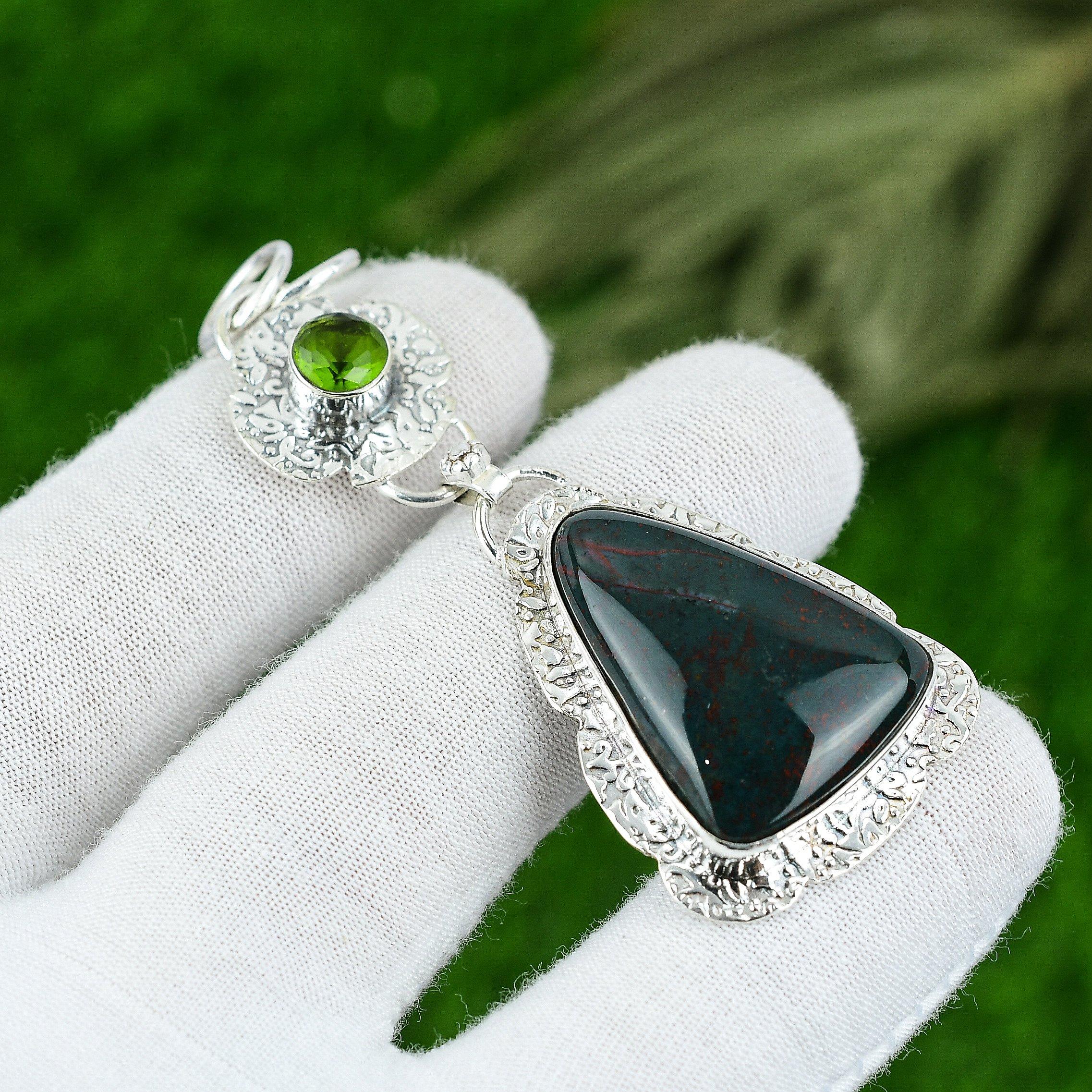 Wedding Gift For Her 925 Sterling Silver Natural Bloodstone Gemstone Pendant