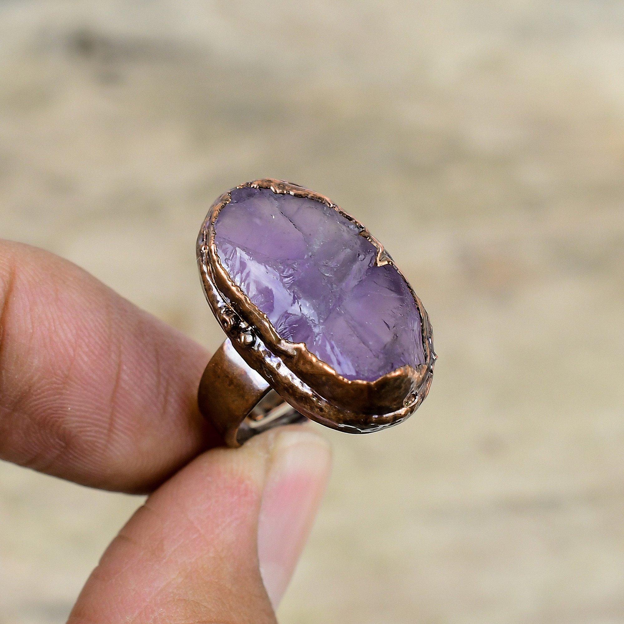 Afrikanischer Amethyst Rohring Elektrogeformter Kupferring Verstellbare Ringe Handgefertigter Elektrogeformter Schmuck Edelsteinringe Geschenk für besondere Anlässe