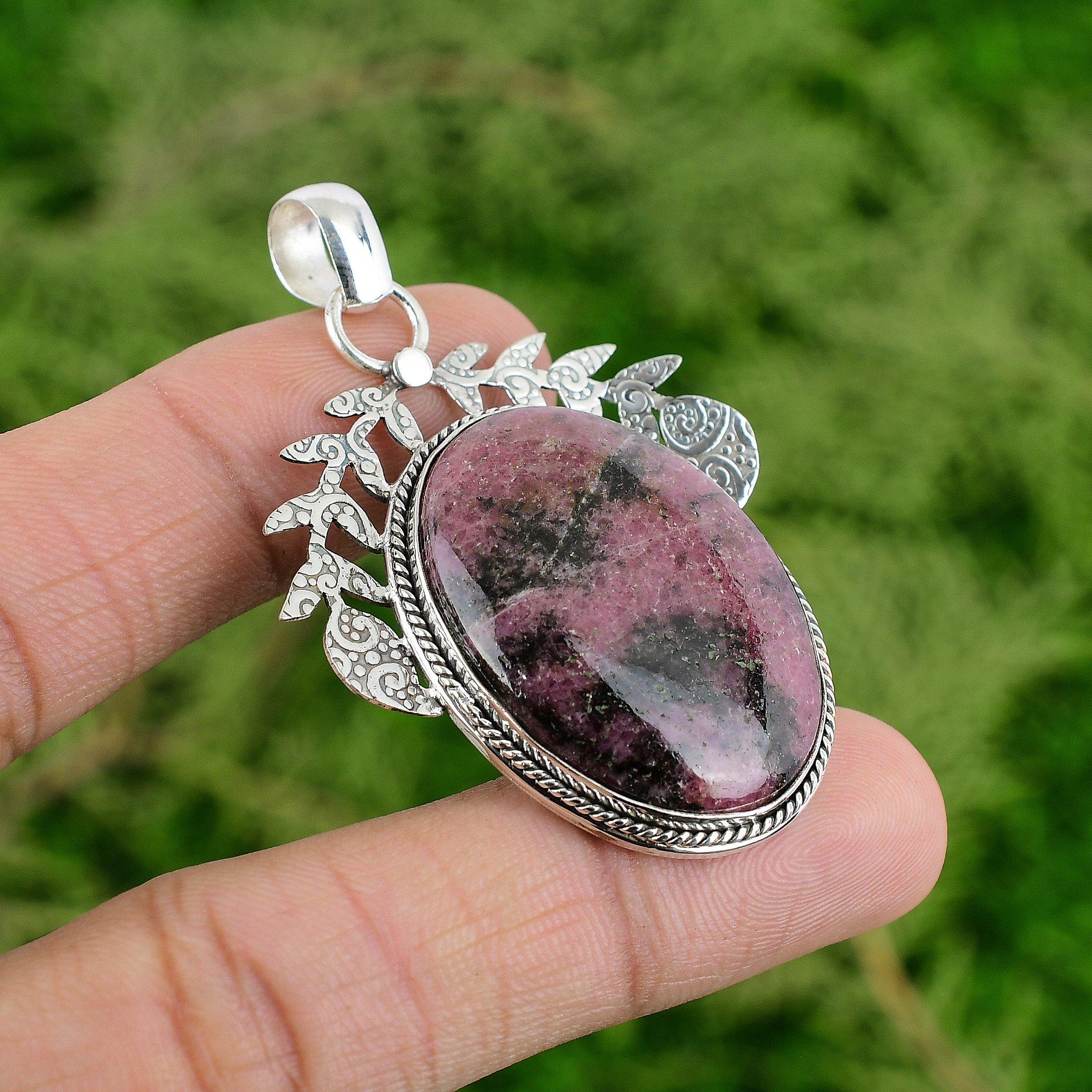 Sterling Silver Naturlig Rodonit Hantverksmässig Födelsedag Infattning Bröllop Hänge Smycken