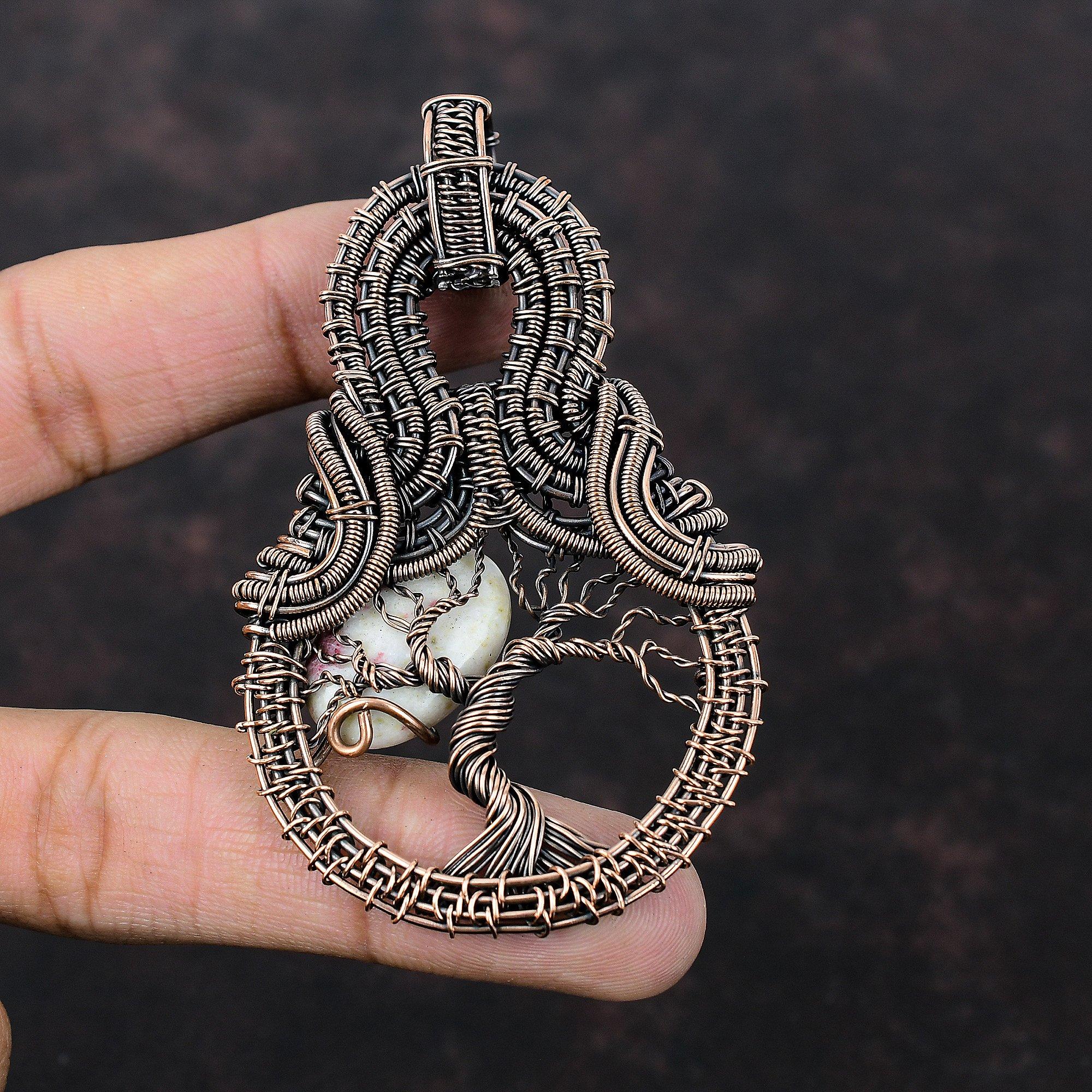 Tree Of Life Cinnabarite Pendant Copper Wire Wrapped Pendant Handmade Wire Wrap Jewelry Gift For Wife Copper Jewelry Brand New Gemstone Pendant