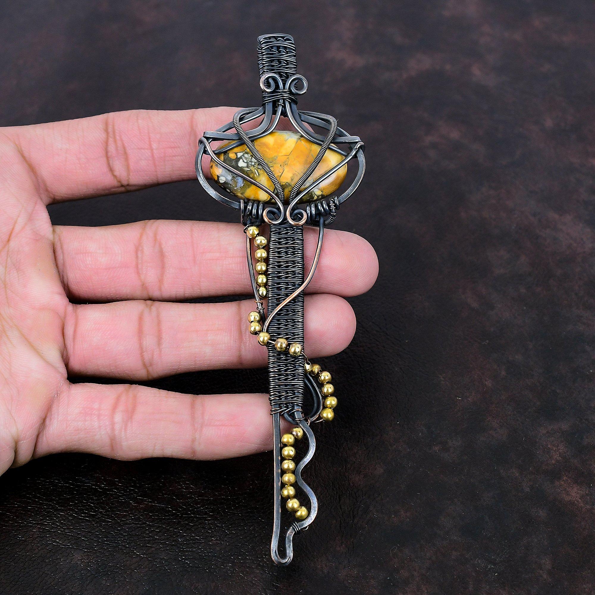 Maligano Jaspis Anhänger Kupferdraht umwickelter Schmuck Original Edelstein Anhänger Schlüsselanhänger Kupferdraht umwickelter Anhänger Handgefertigter Schmuck zum Geschenk