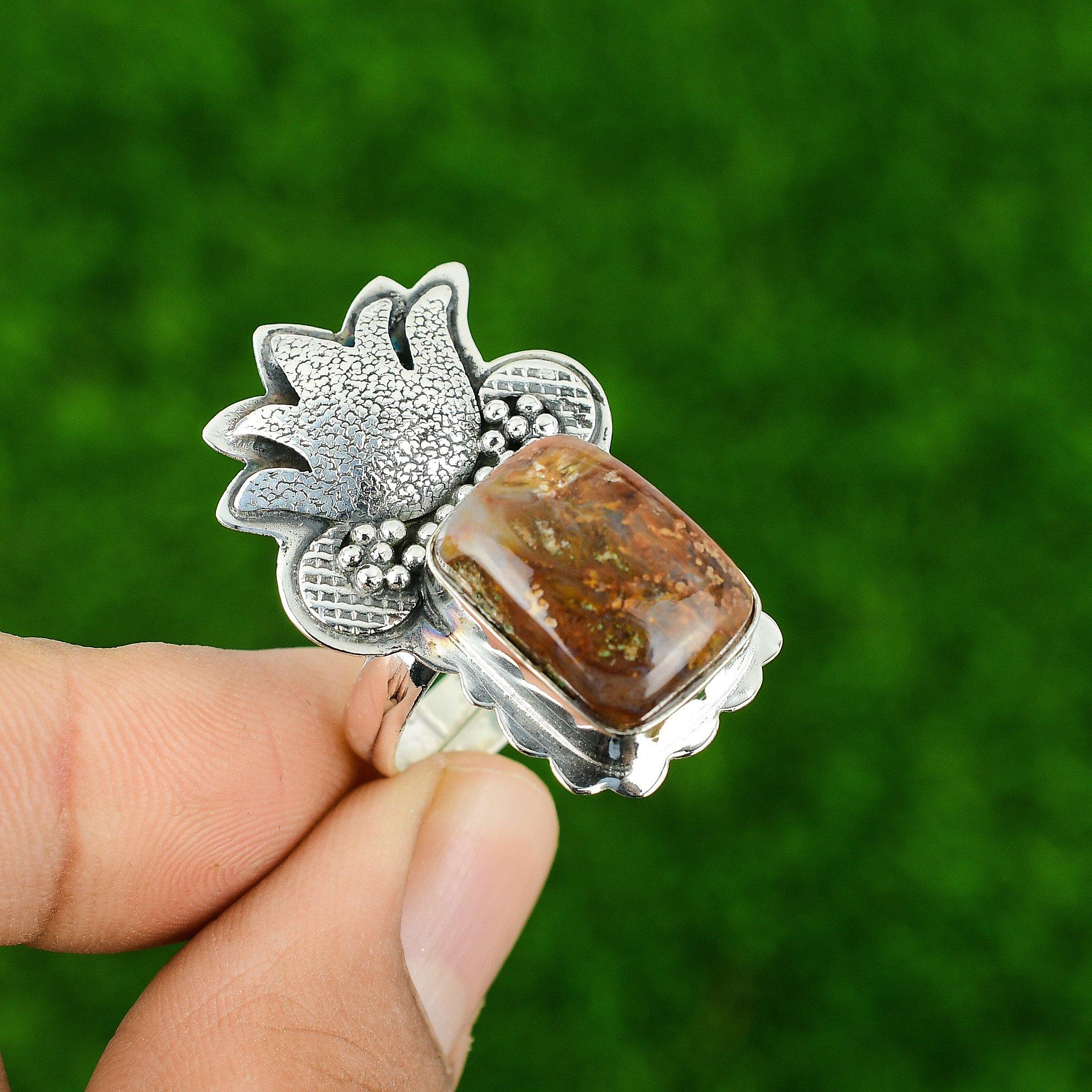 Sterling Silver Natural Golden Pietersite Sister Bezel Stackable Birthday Ring