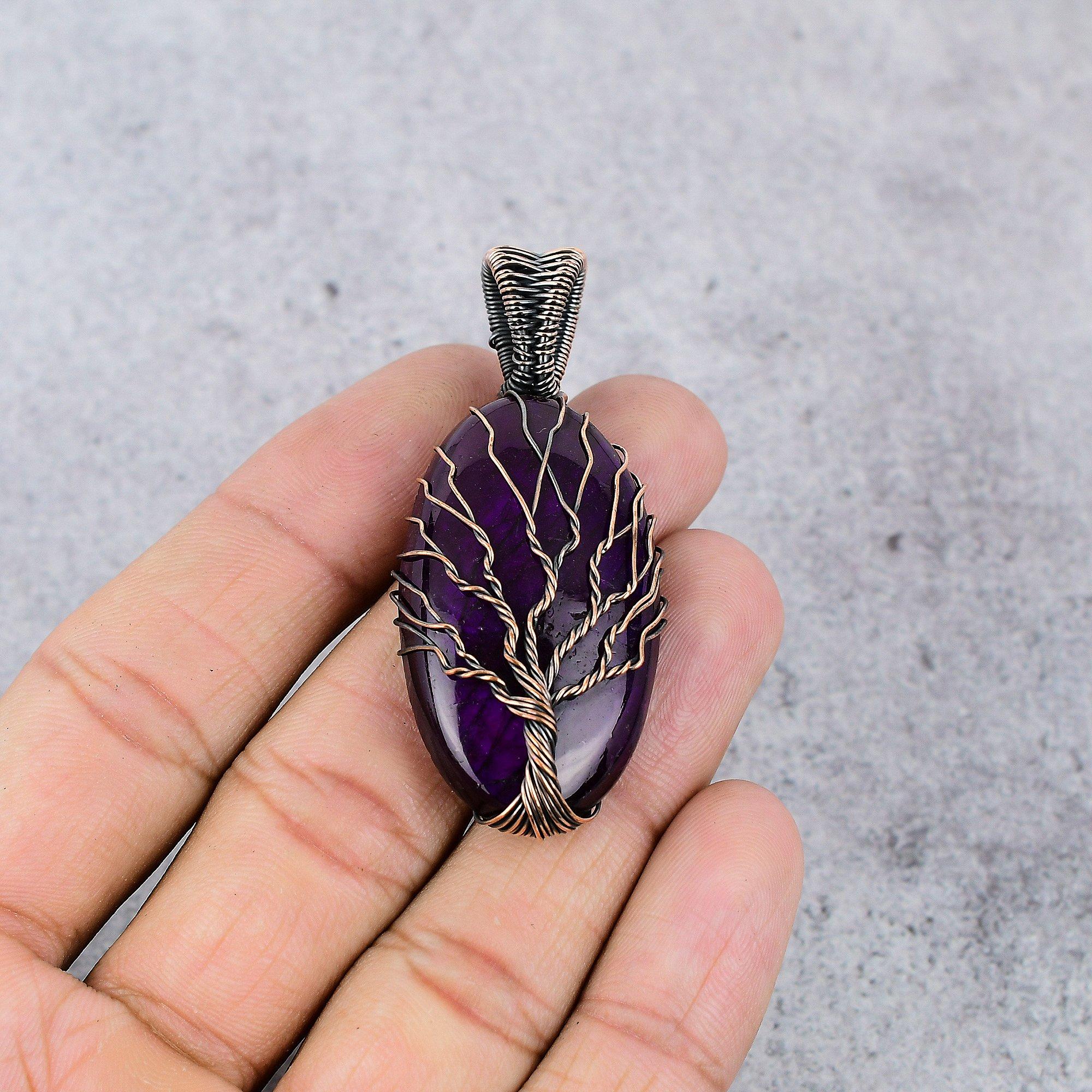 Tree Of Life Pink Flash Labradorite Pendant, 999 Copper Wire Wrapped Gemstone Jewelry, Handmade Pendant For Mother Day