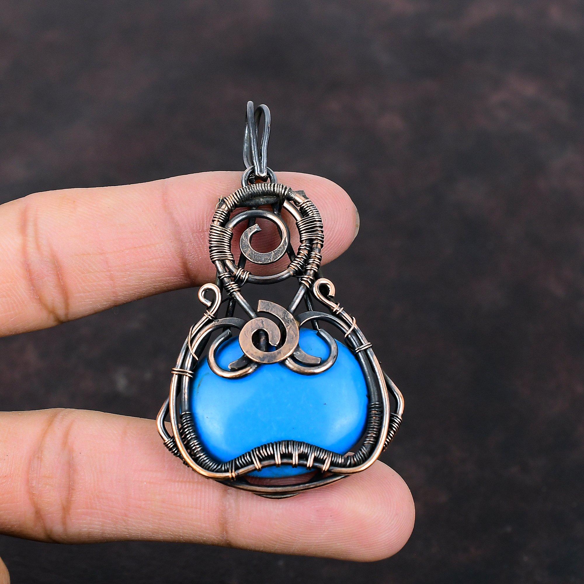 Sleeping Beauty Turquoise Pendant Copper Wire Wrapped Jewelry Handmade Pendant Copper Pendant Anniversary Gift Wire Wrapped Gemstone Pendant