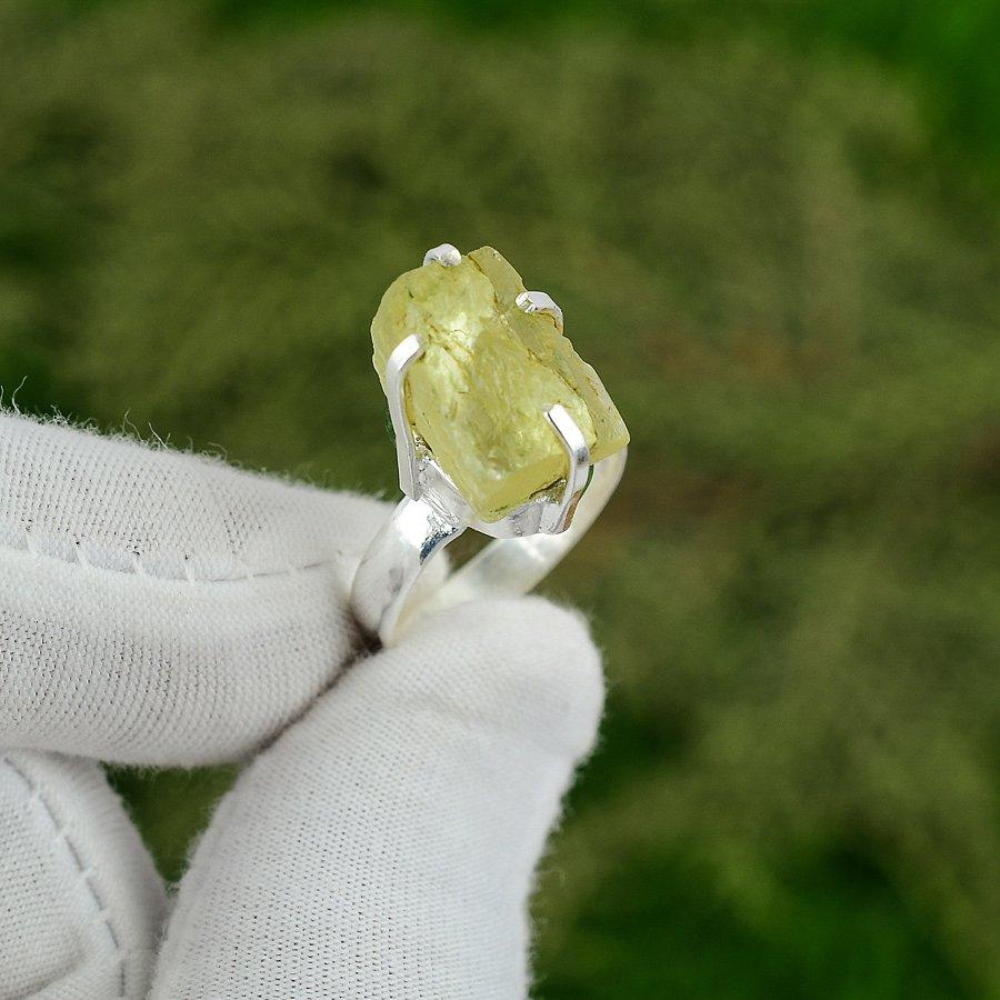 Natural Lemon Rough Gemstone 925 Sterling Silver Promise Ring Size 8.5 For Girls