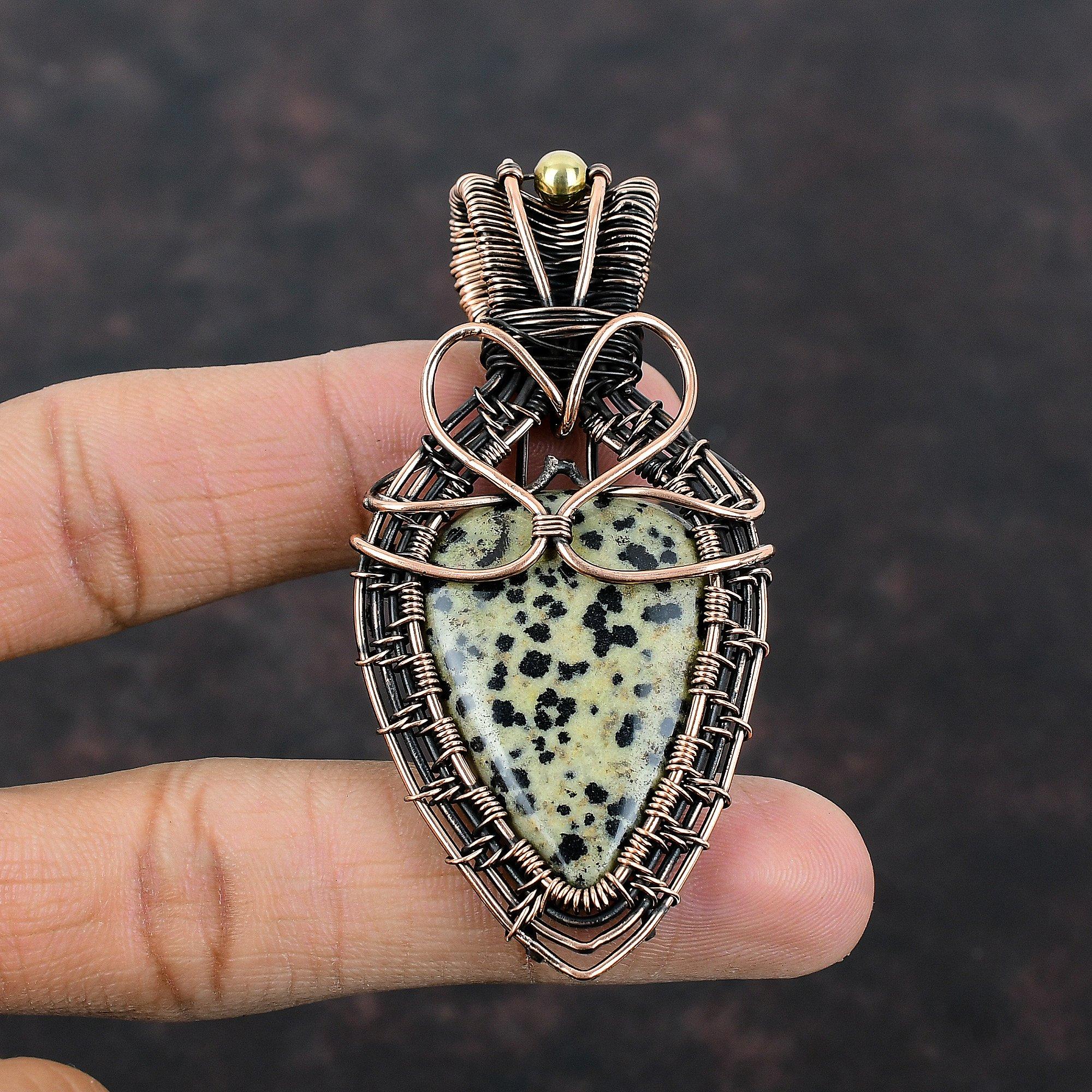 Dalmatian Jasper Pendant Copper Wire Wrapped Pendant Handmade Pendant Gemstone Copper Jewelry Unique Pendant Wire Wrap Jewelry Gift For Wife