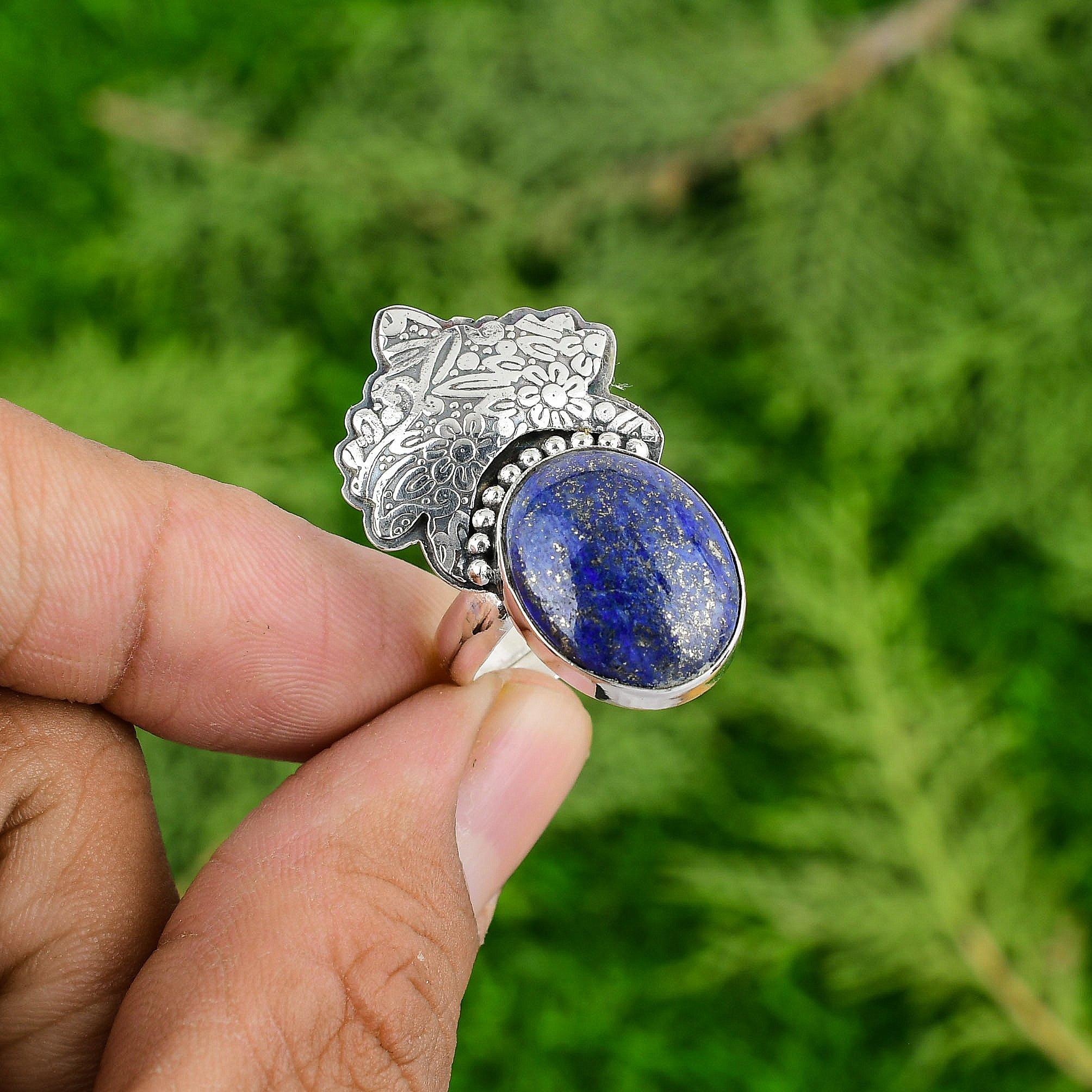Sterling Silver Lapis Lazuli Gemstone Birthday Statement Promise Ring Jewelry