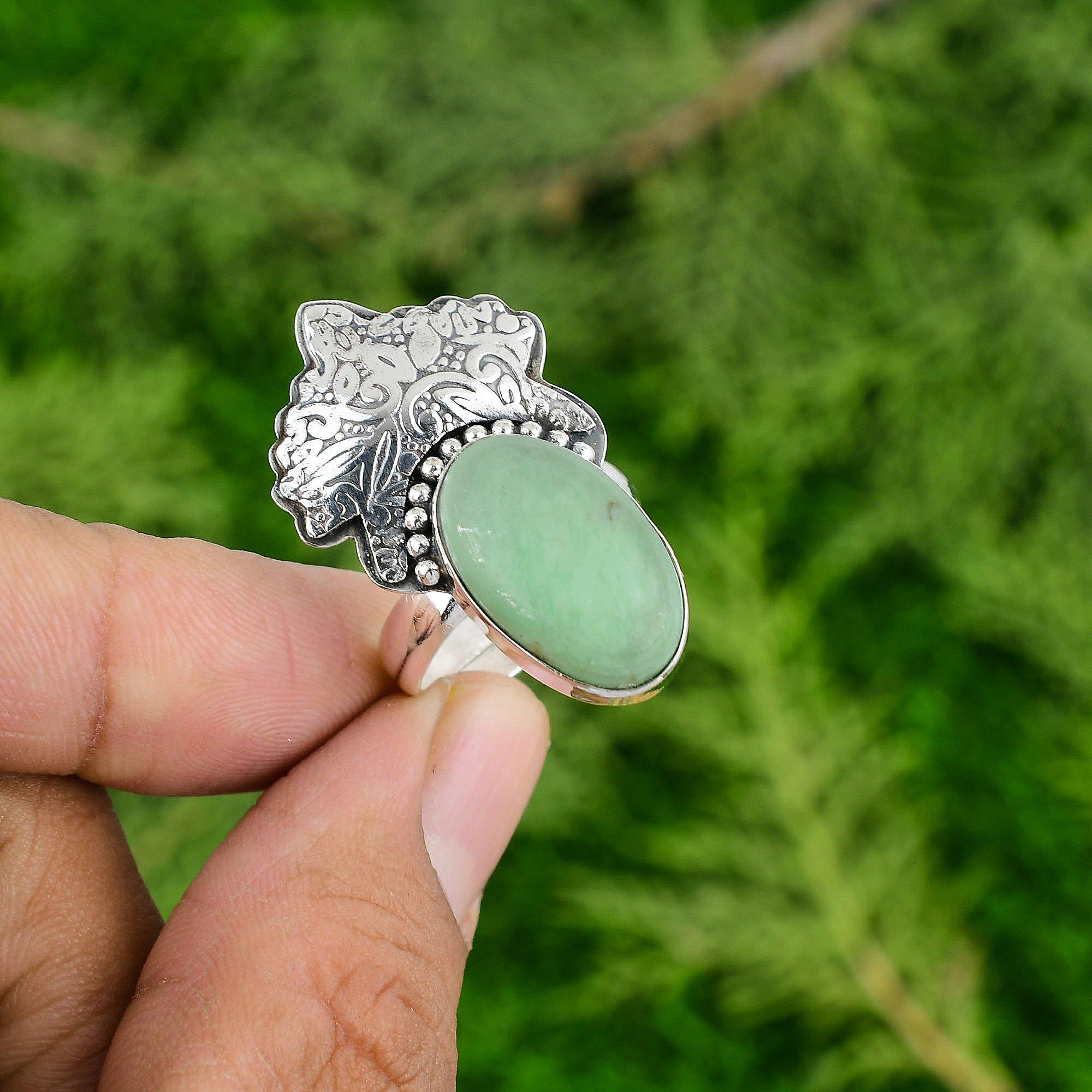 Easter Deal Oval Natural Chrysoprase 925 Silver Statement Daughter Wedding Ring