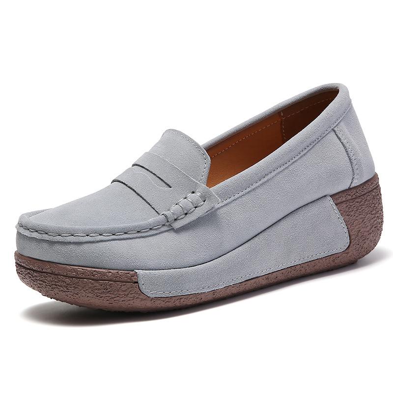 Cow Suede Women Platform Shoes Fashion Wedge Heels Elegant Ladies Casual Walking Shoes Slip-on Loafers