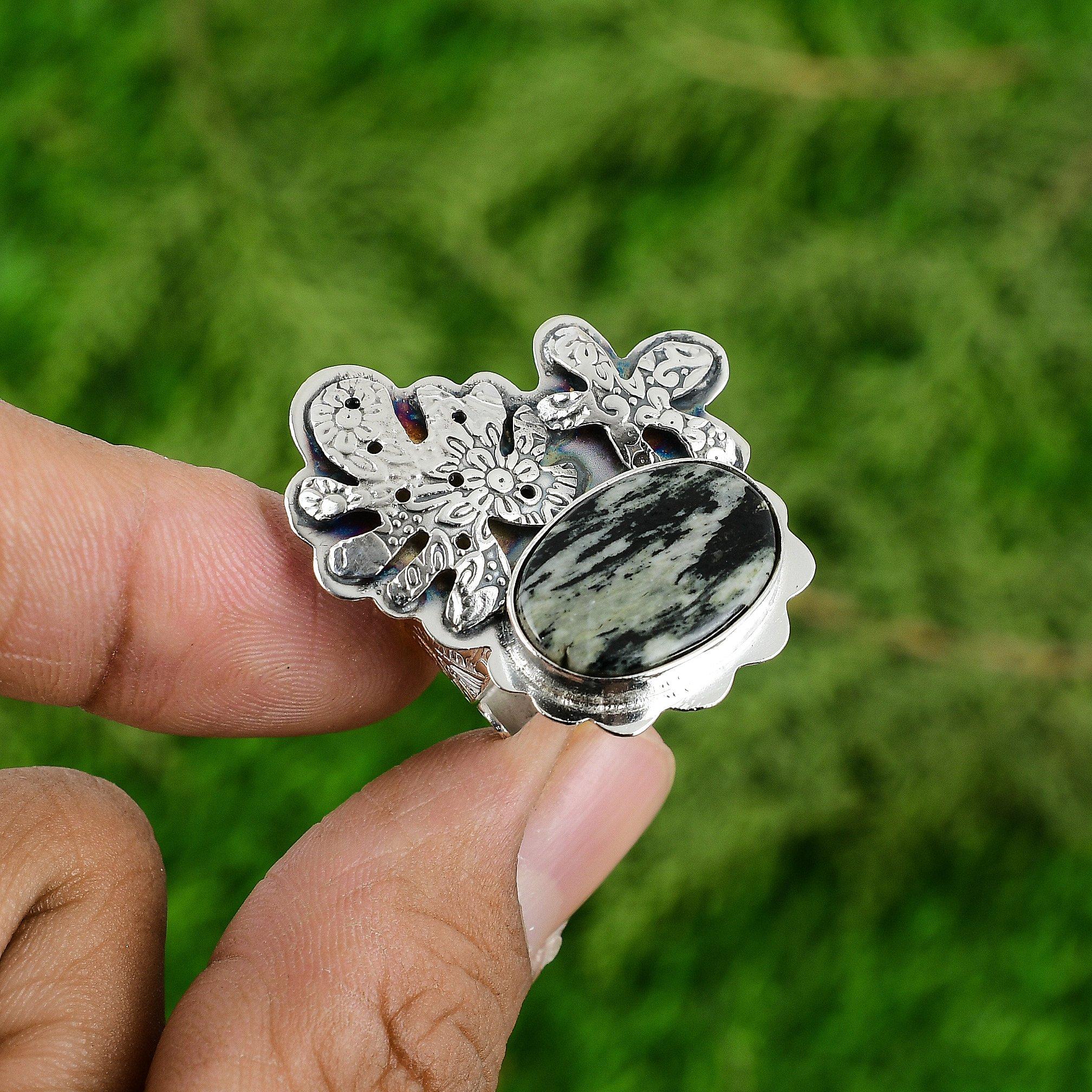 Womens day Deal Sterling Silver Silver Leaf Jasper Stone Bezel Handcrafted Ring