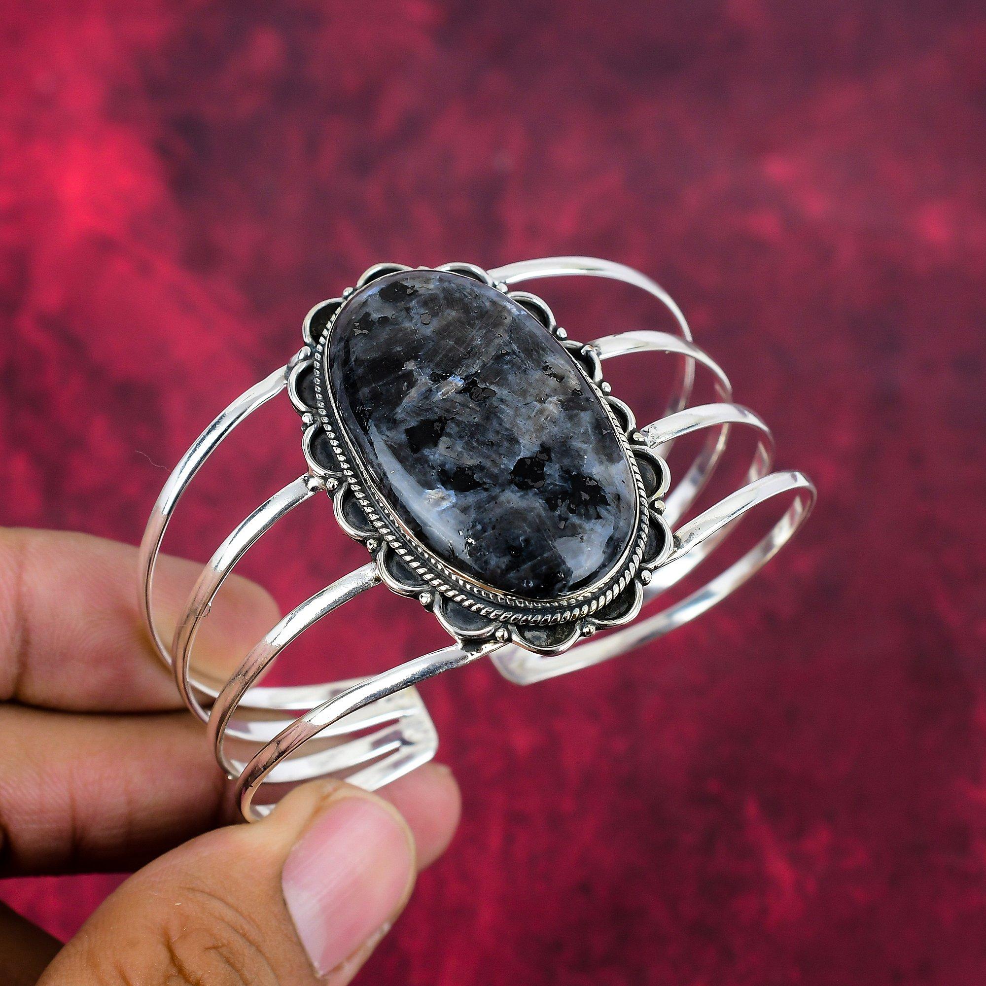 Larvikite Bangle, 925 Solid Sterling Silver Bangle Gemstone Jewelry, Handmade Bangle Amazing Jewelry, Gift For Her